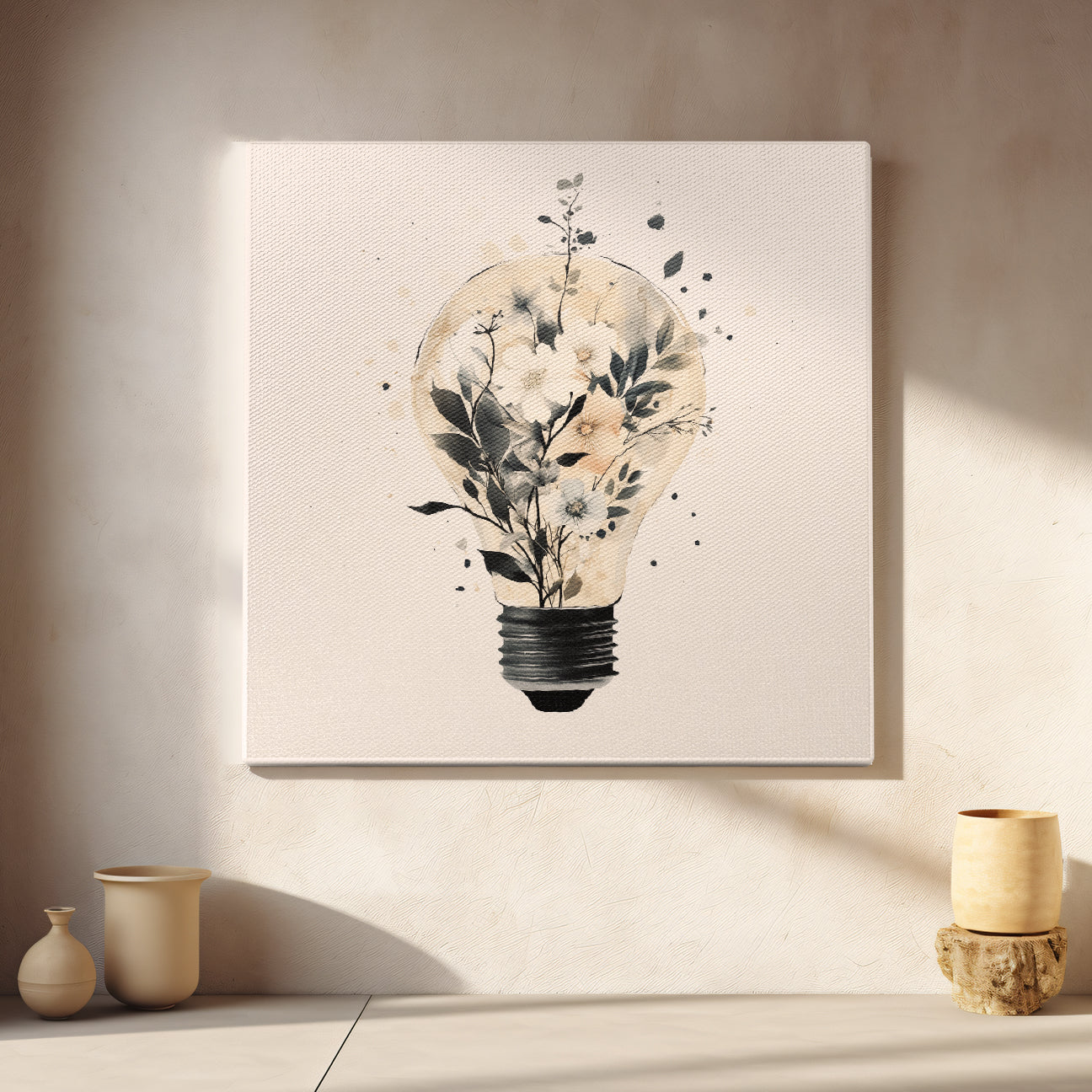Blooming Lightbulb Minimalist Botanical Canvas Wall Art