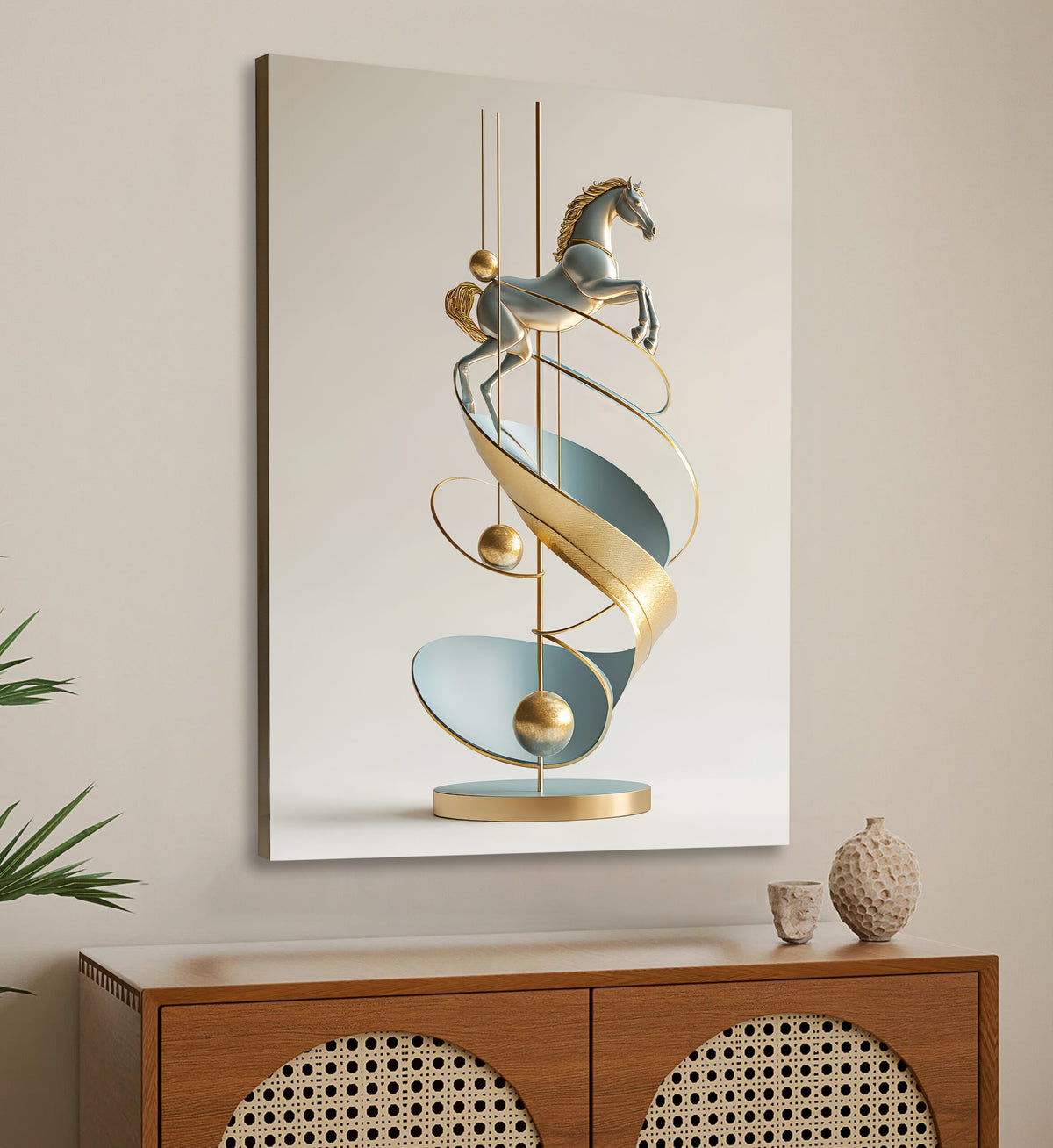 Elegant Horse Sculpture Abstract Canvas Wall Art