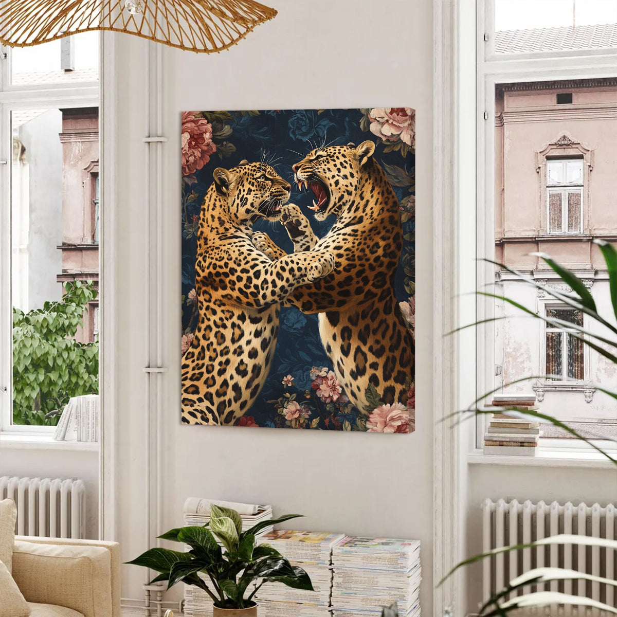 Dynamic Leopard Clash Canvas Vintage Artwork