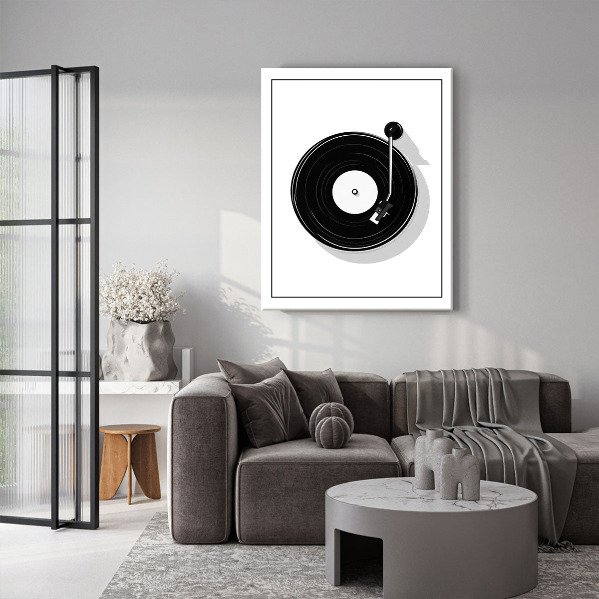 Black And White Vinyl Record Player Minimalist Wall Art