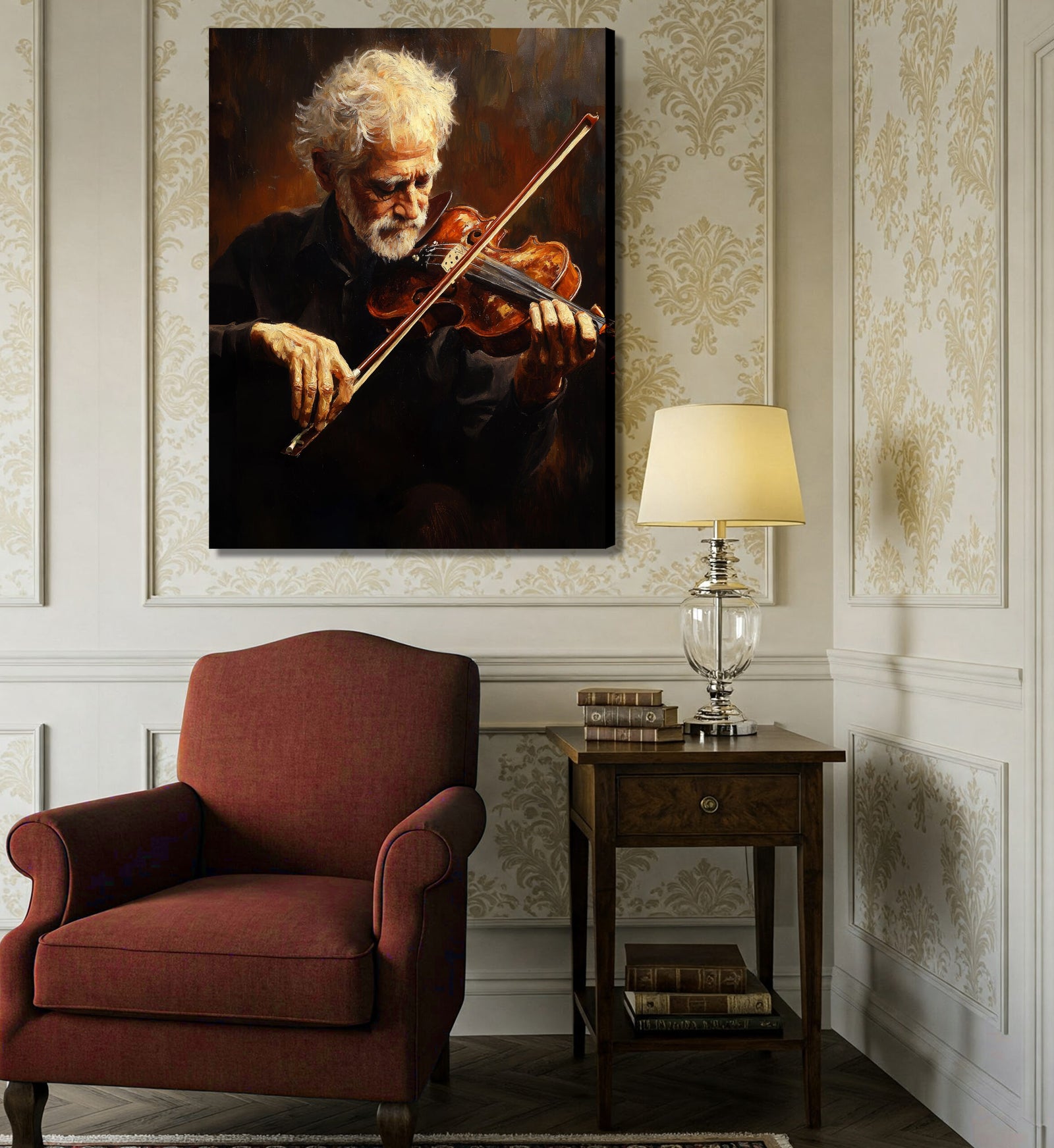 The Passionate Violinist - Vintage Oil Painting Canvas Print