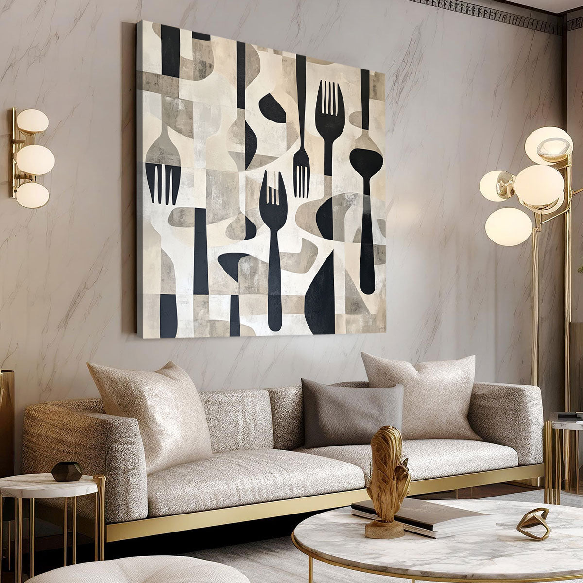 Minimalist Scattered Cutlery Canvas Wall Art