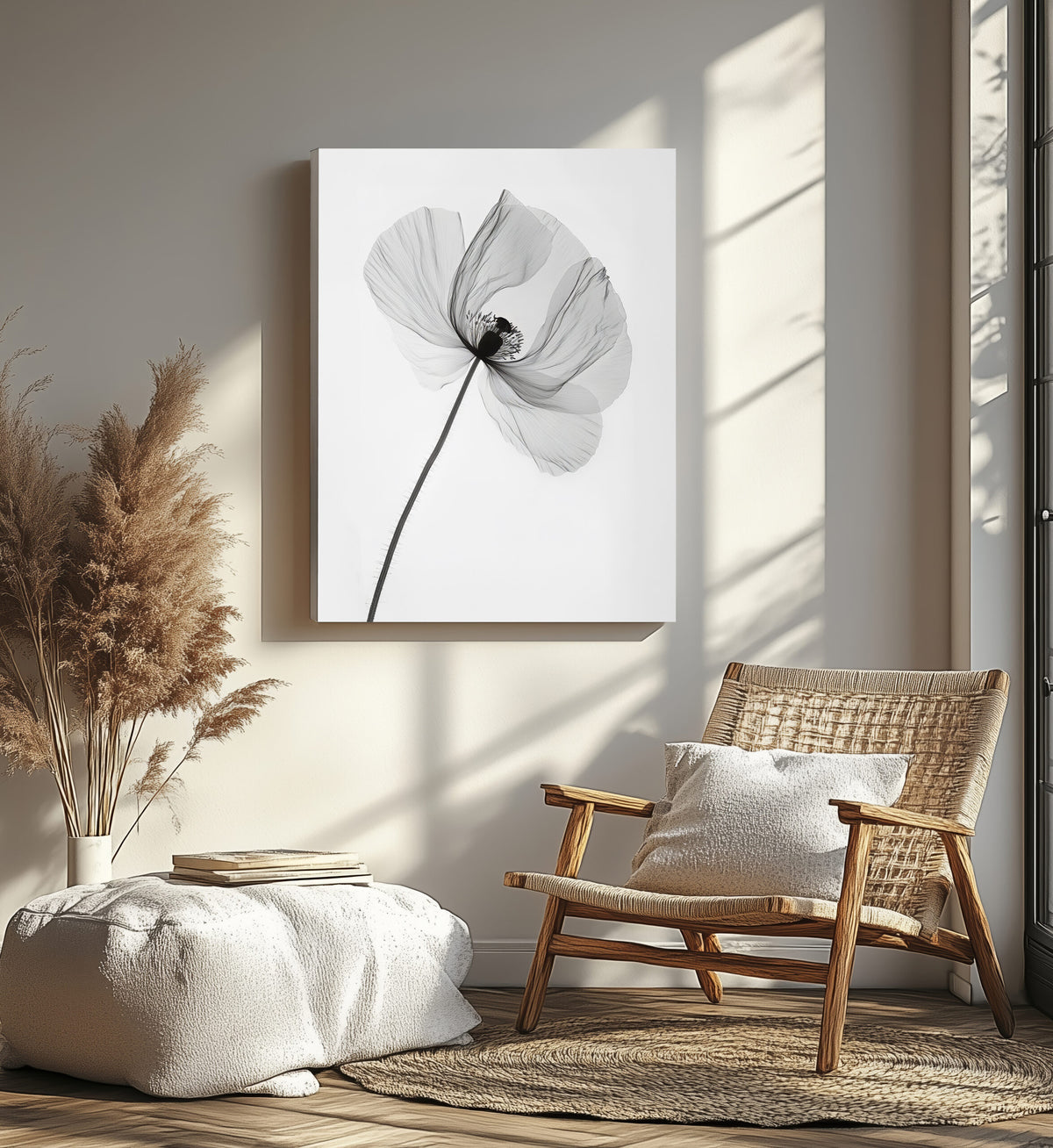 Black And White Poppy Minimalist Wall Art