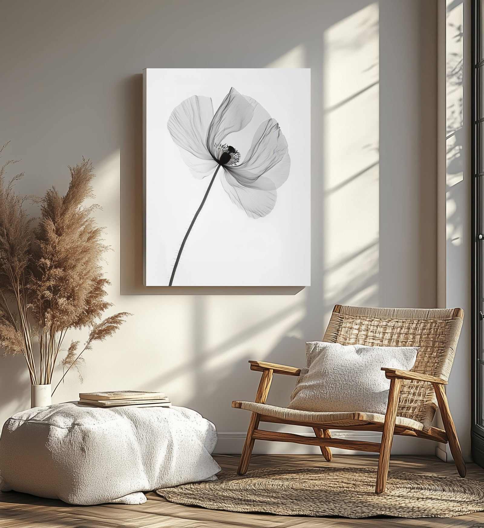 Black And White Poppy Minimalist Wall Art