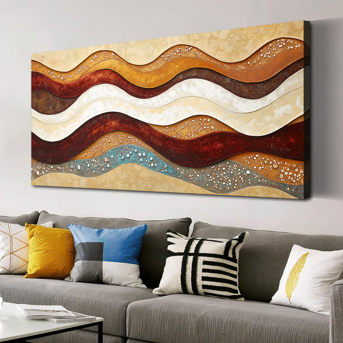 Rustic Wave Contemporary Abstract Canvas Wall Art for Living Room