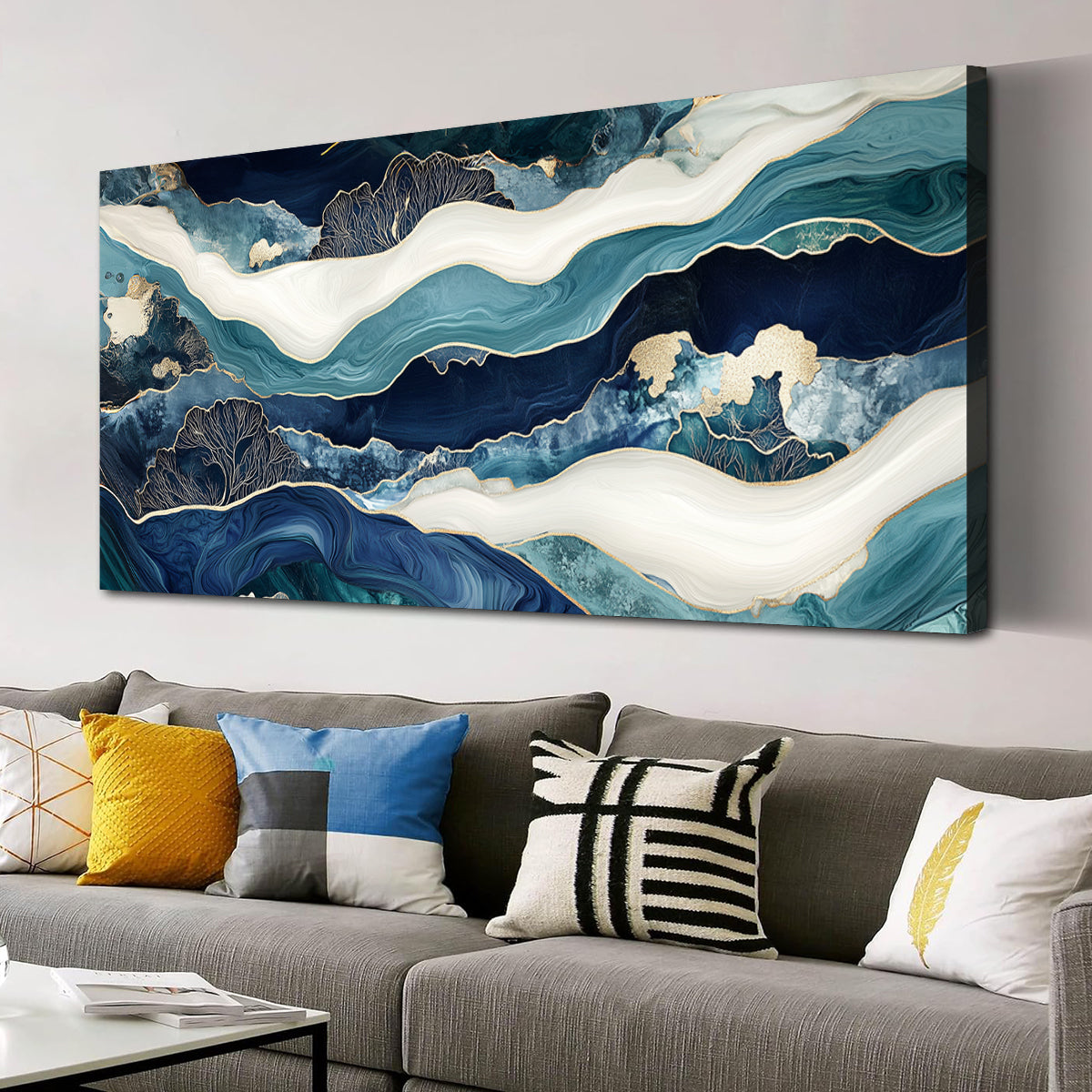 Oceanic Reverie Modern Abstract Canvas Wall Art for Living Room
