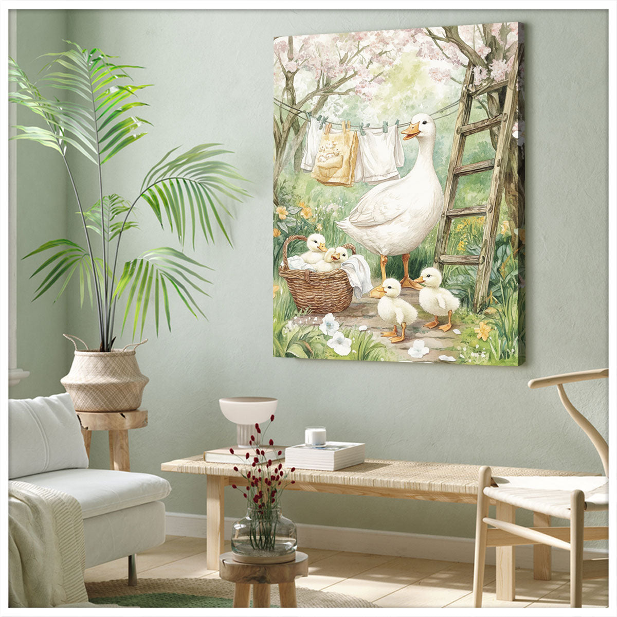 Mother Duck and Ducklings Oil Painting Canvas Wall Art