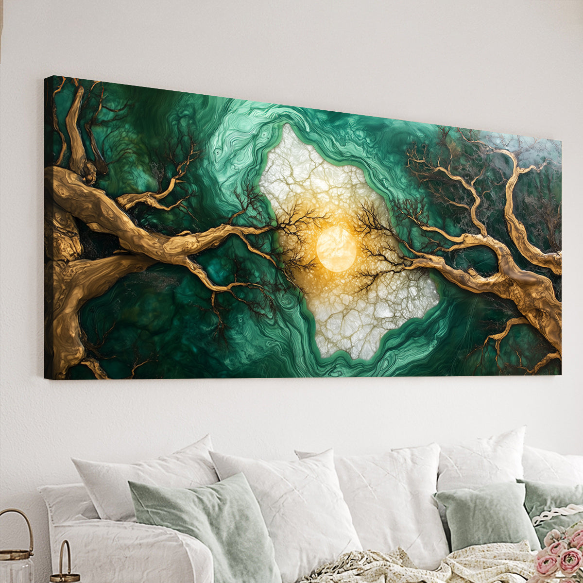 Emerald Forest Landscape Abstract Canvas Wall Art for Living Room