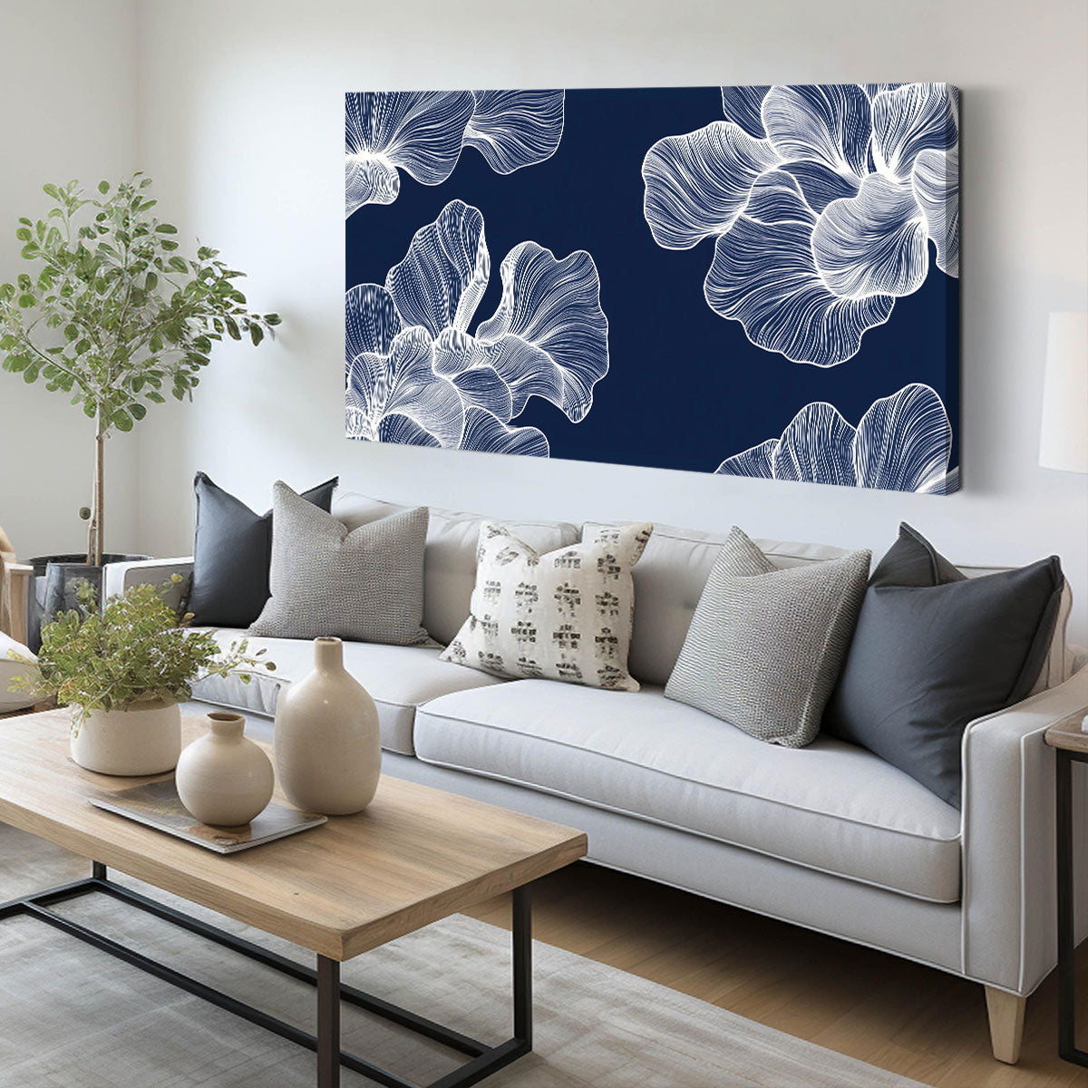 Blue Floral Line Modern Wall Artwork