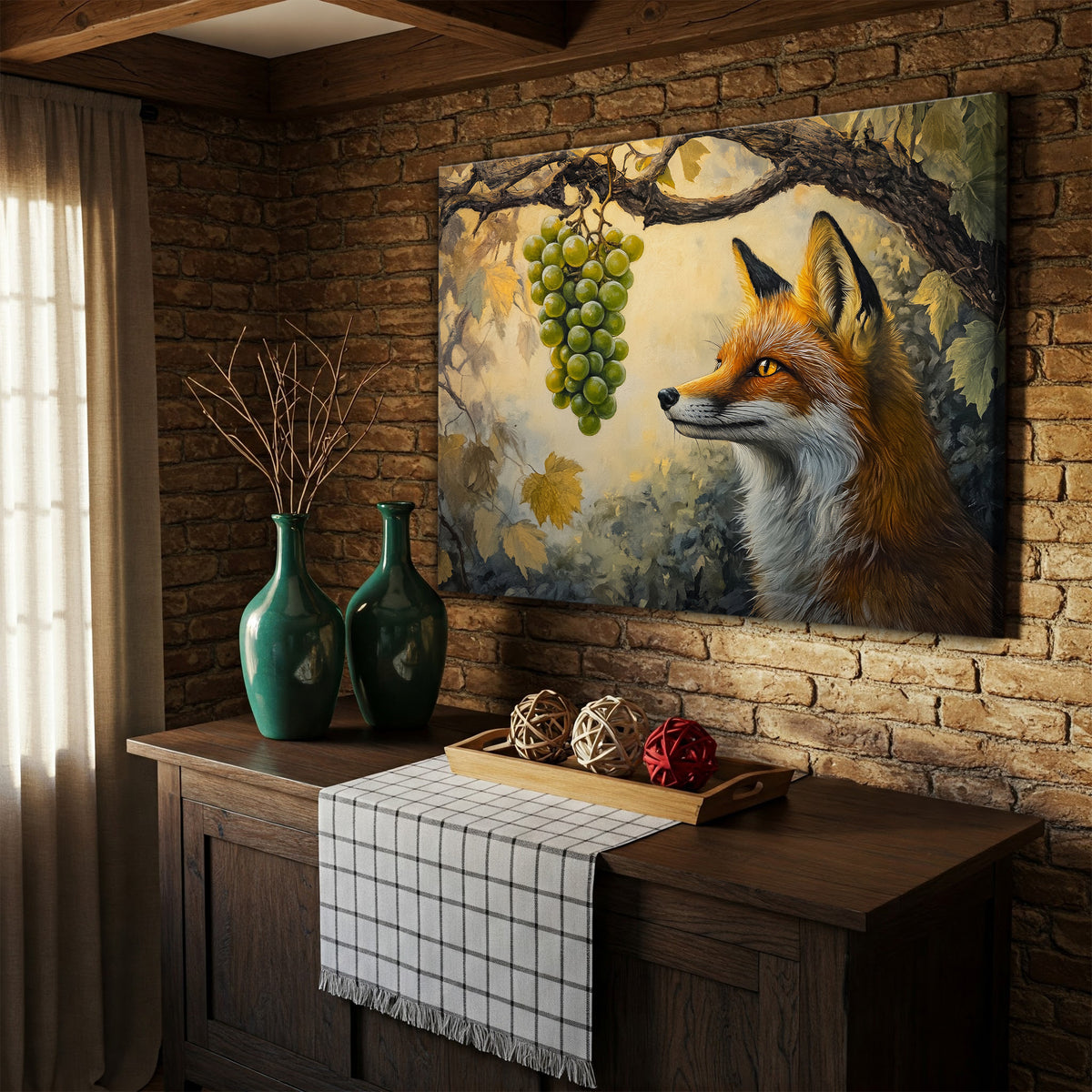 The Fox and The Grapes - Vintage Oil Painting Canvas Wall Art