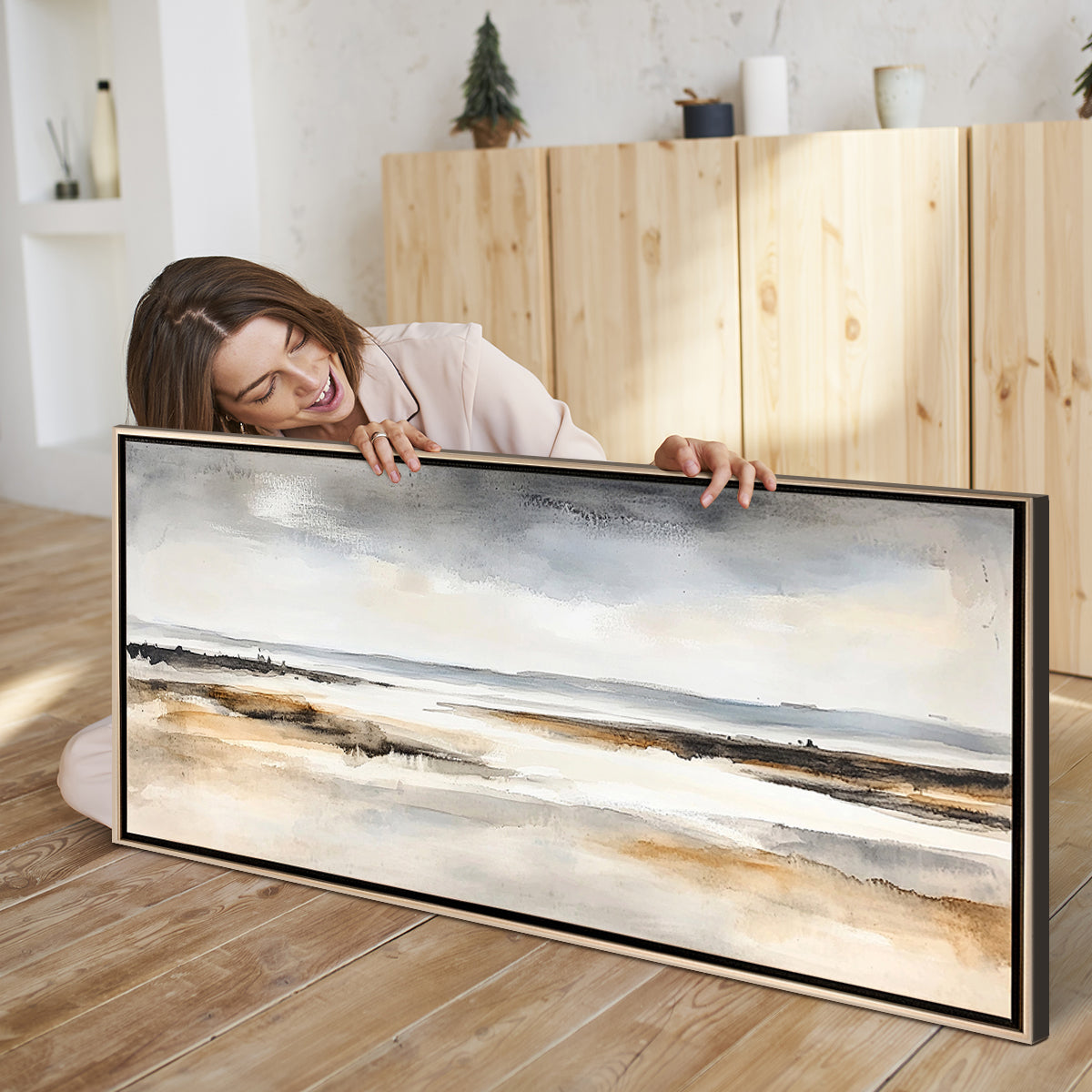 Tranquil Horizon Abstract Landscape Canvas Print for Living Room