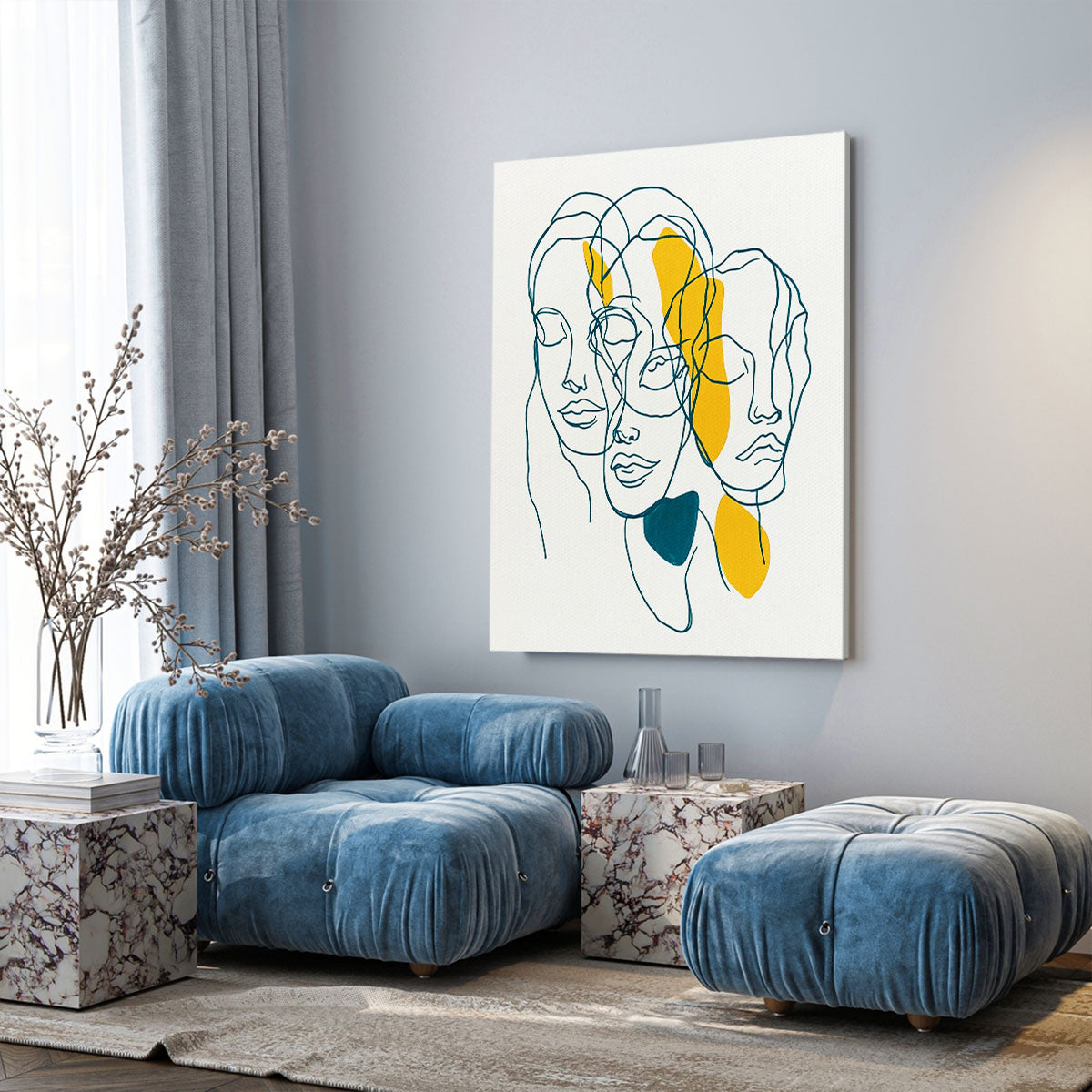 One-Line Drawing Faces Abstract Wall Art