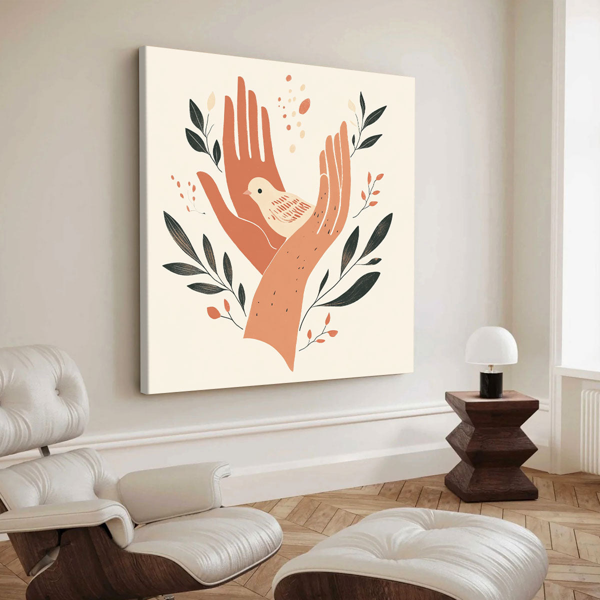 Gentle Hands and Bird Minimalist Canvas Art
