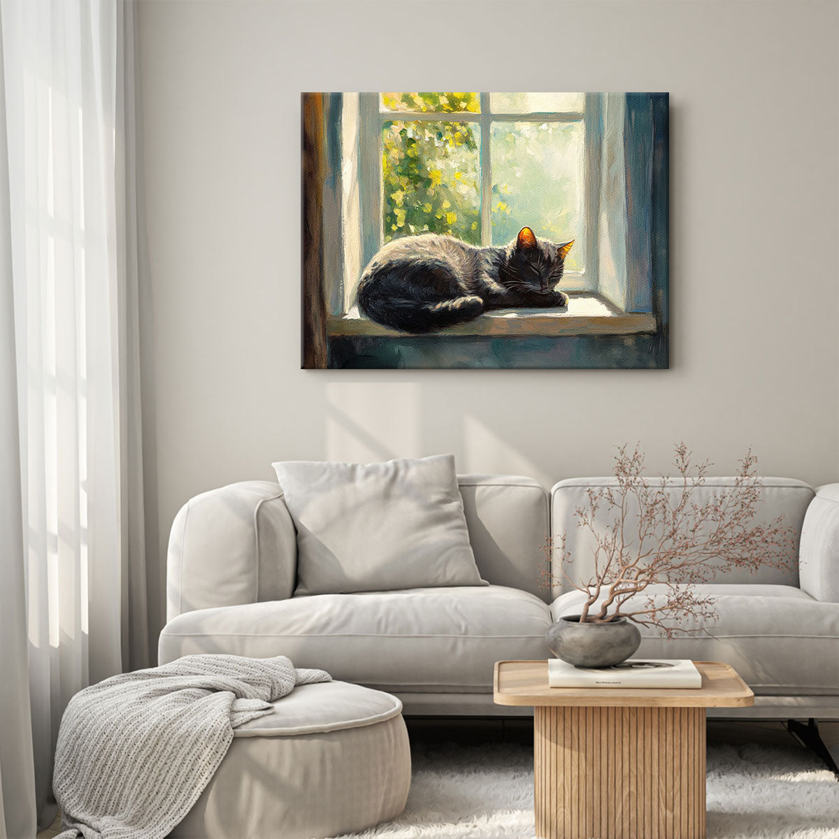 Lazy Cat Nap - Vintage Oil Painting Canvas Print