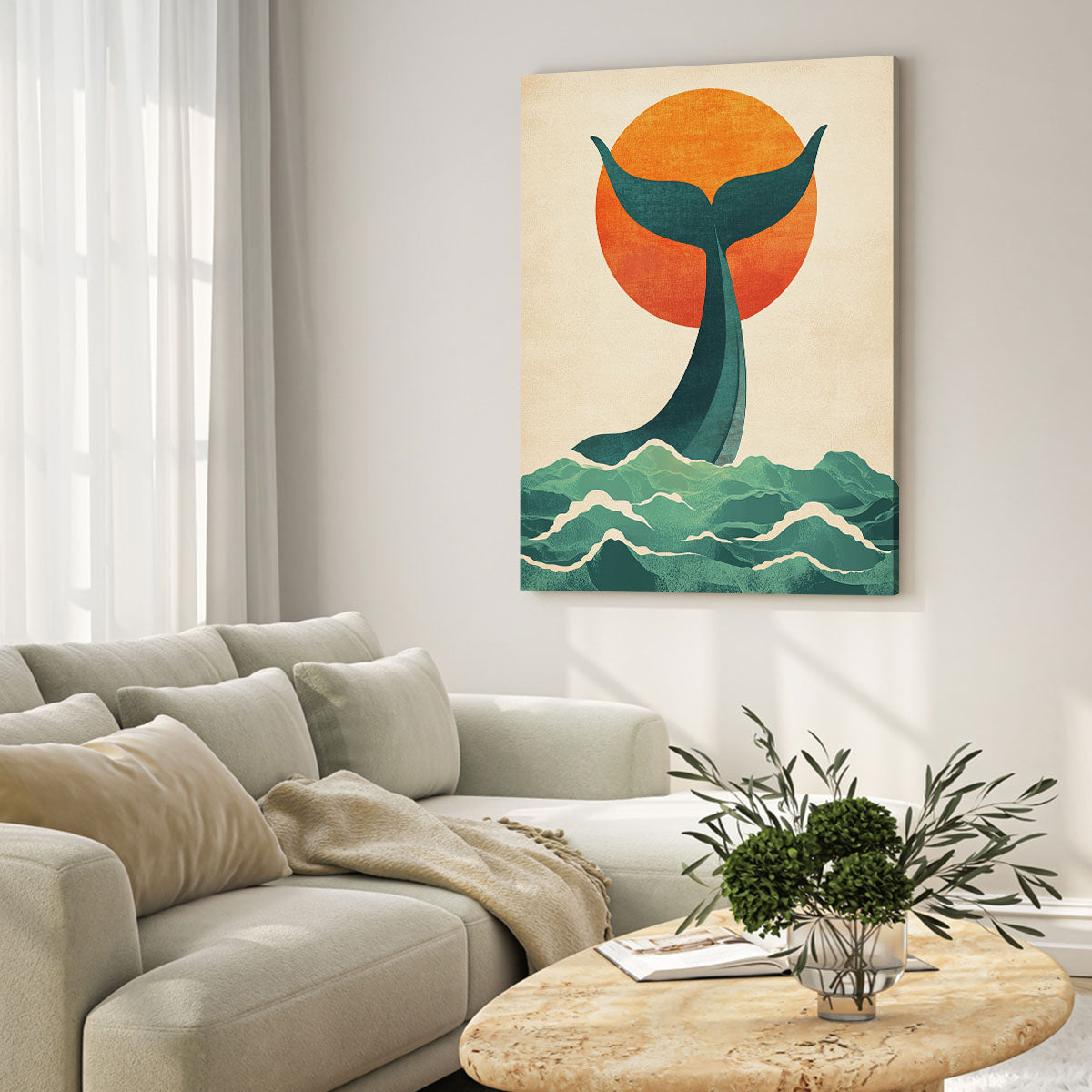 Whale Tail Under Sunset Abstract Wall Art