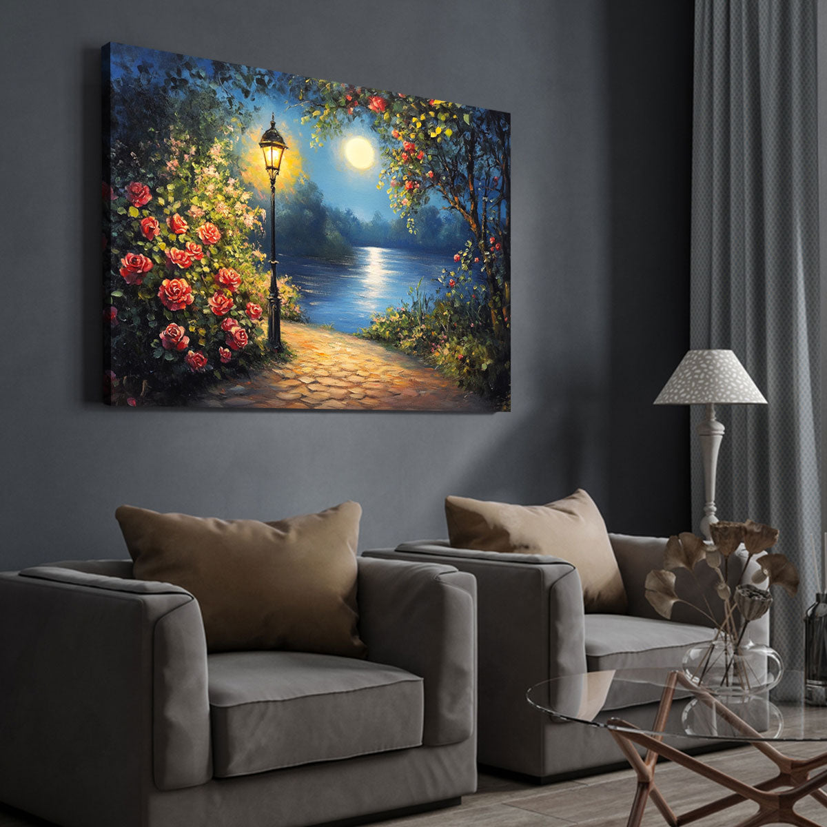 Serene Lake Oil Painting - Minimalist Canvas Wall Art