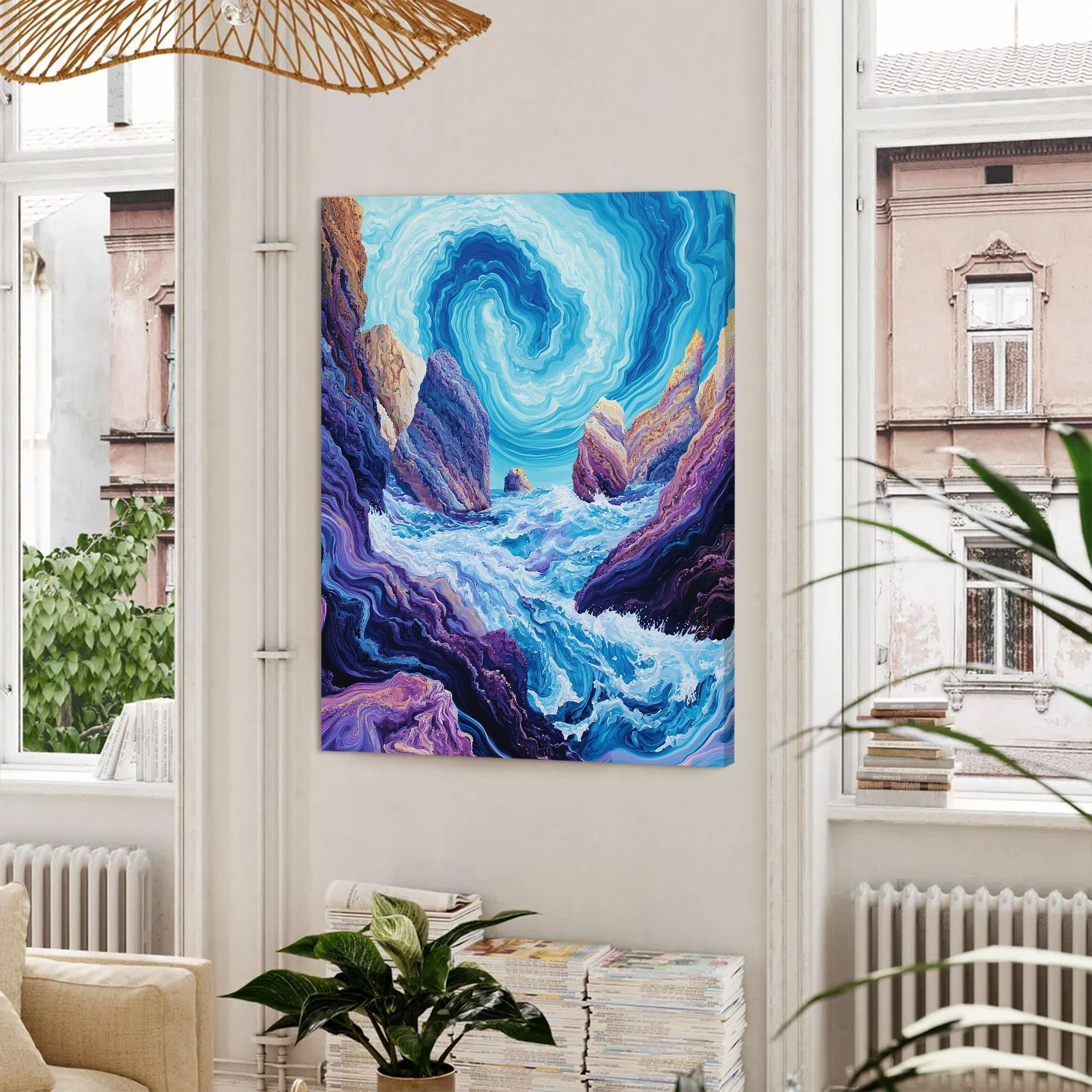 Ocean Whirl Landscape Abstract Canvas Wall Art for Living Room