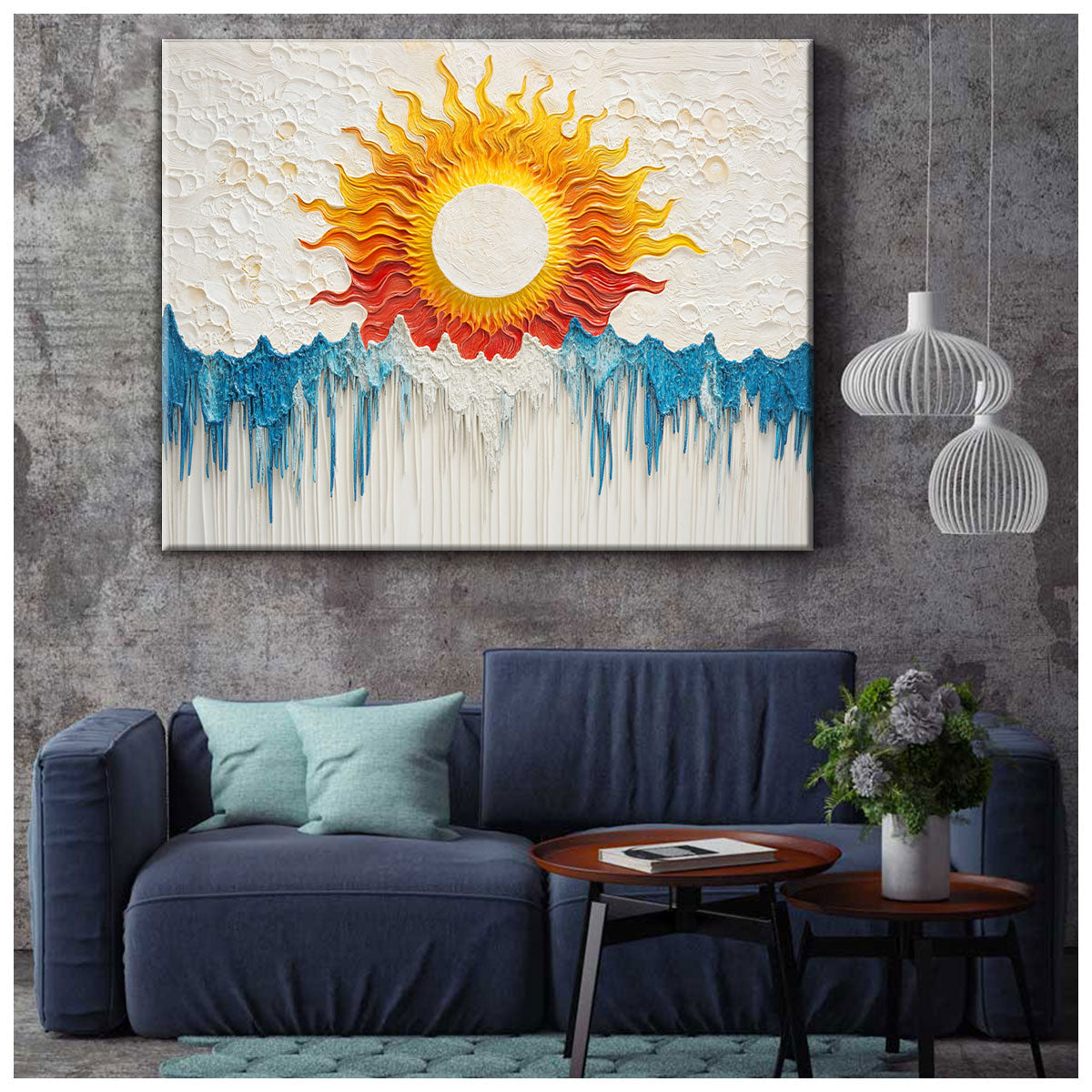 Dripping Sun And Ocean Abstract Wall Art
