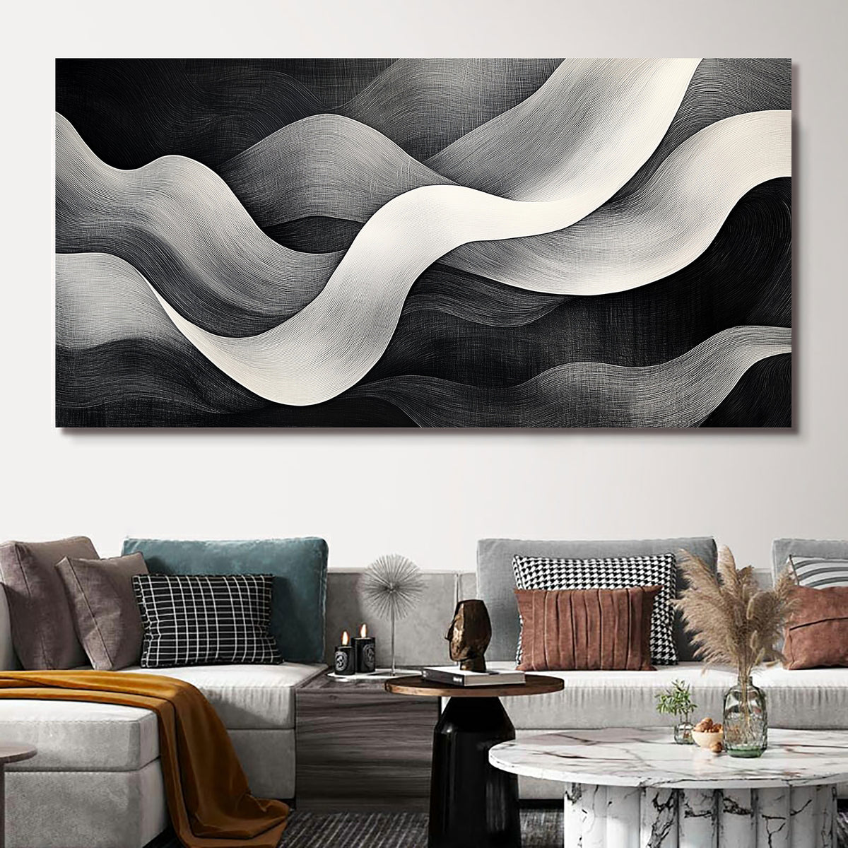 Minimalist Flowing Waves Canvas Wall Art – Soft Abstract Line Pattern Print
