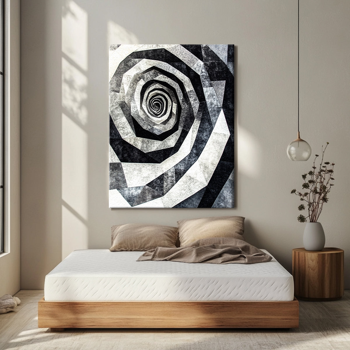 Eternal Spiral Monochromatic Abstract Canvas Wall Art