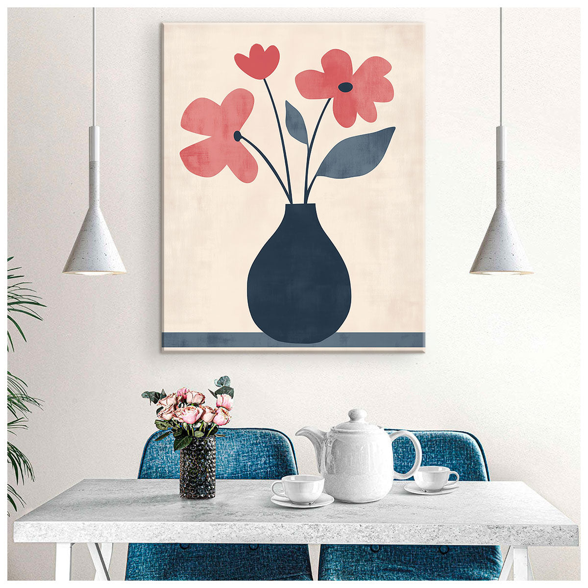 Vase with Flowers - Watercolor Minimalist Canvas Wall Art