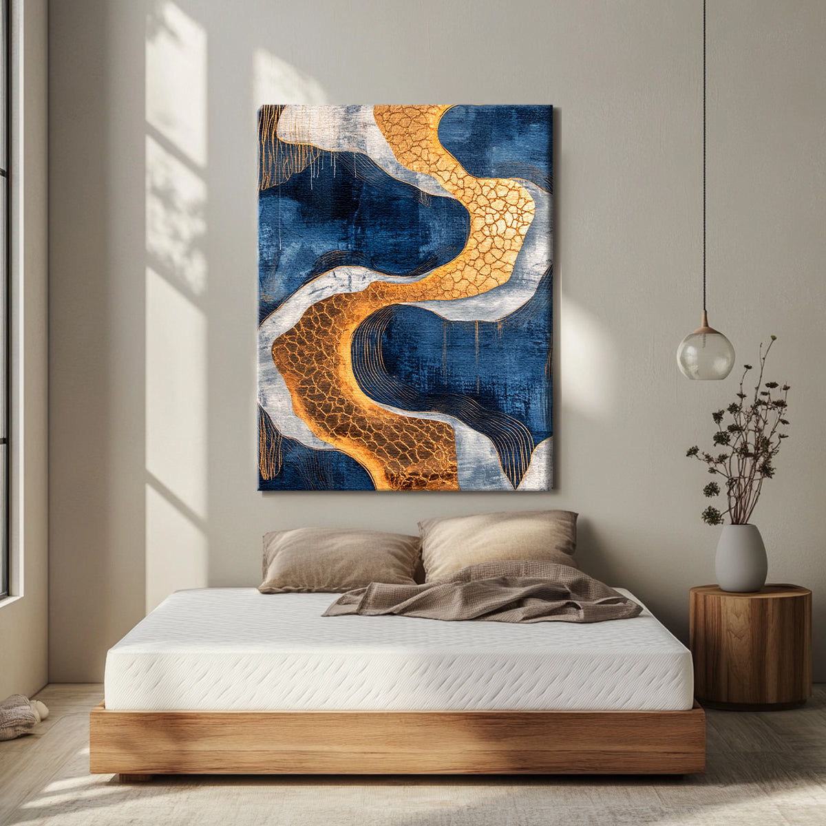 Golden Currents Modern Abstract Canvas Wall Art