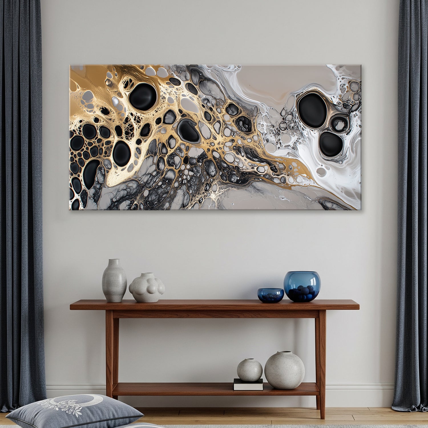 Fluid Metallic Acrylic Pour Canvas With Celestial Flow