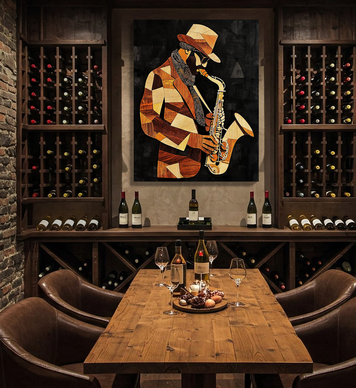 Boho Minimalist Jazz Saxophone Canvas Wall Art