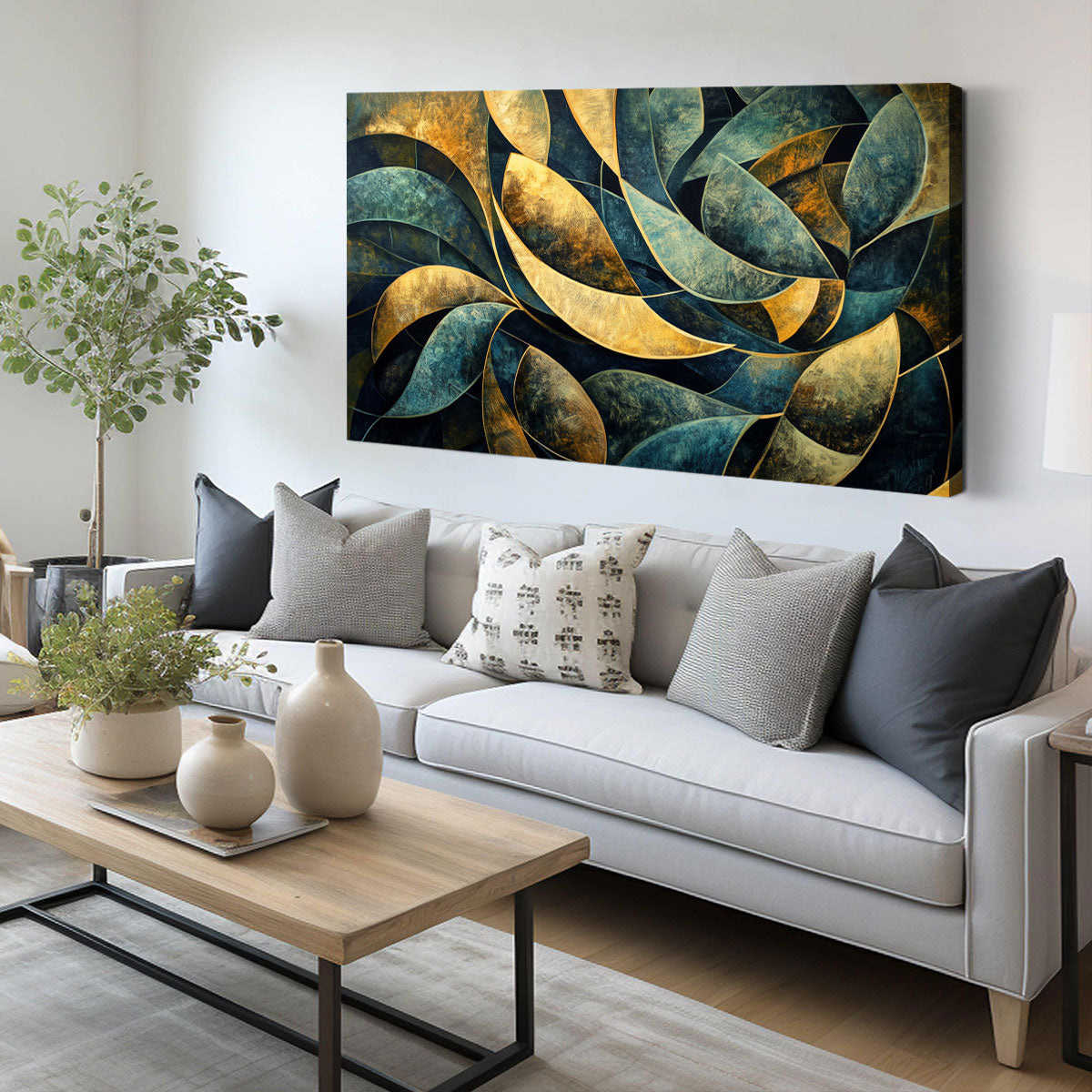 Elegant Curved Geometric Abstract Canvas Wall Art for Living Room