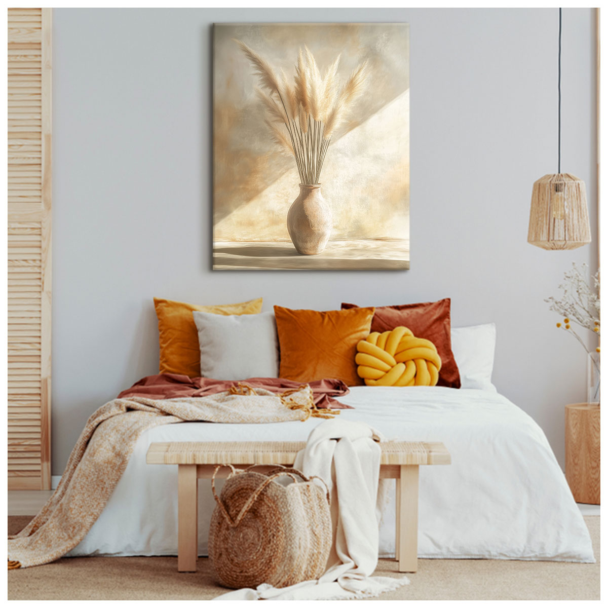 Pampas Grass Minimal Boho Wall Art – Neutral Ceramic Vase Canvas Print