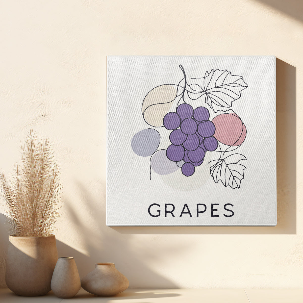 Minimalist Grape Cluster Line Canvas Wall Art