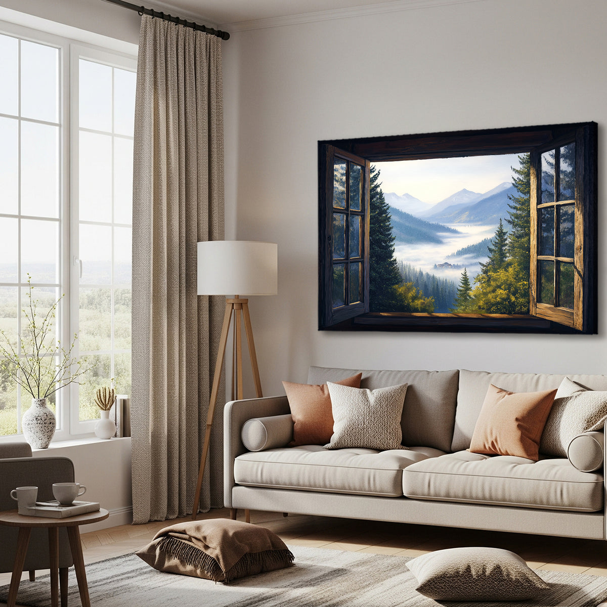 Open Window View Over Mountain - Fine Art Canvas Print
