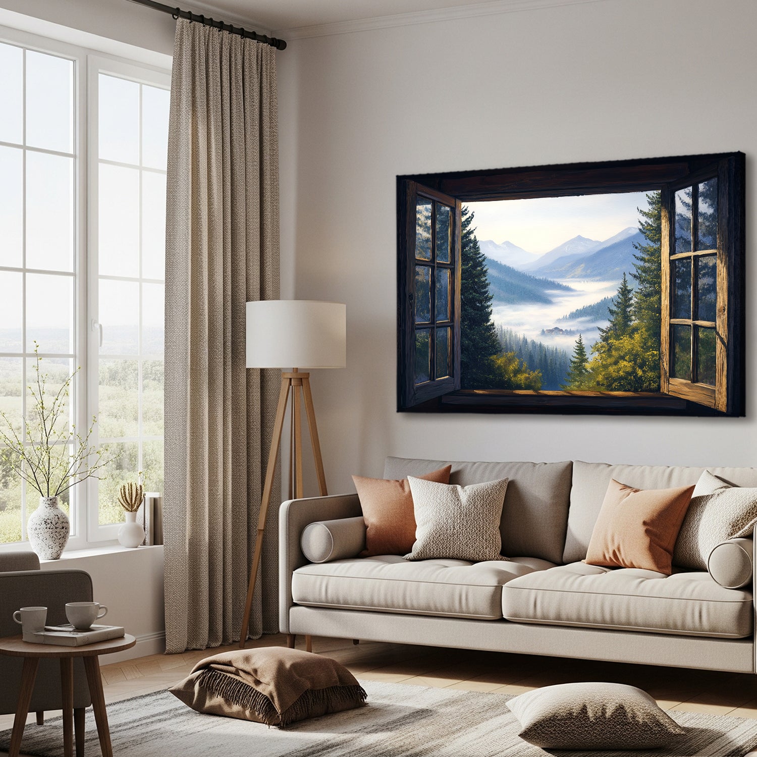 Open Window View Over Mountain - Fine Art Canvas Print