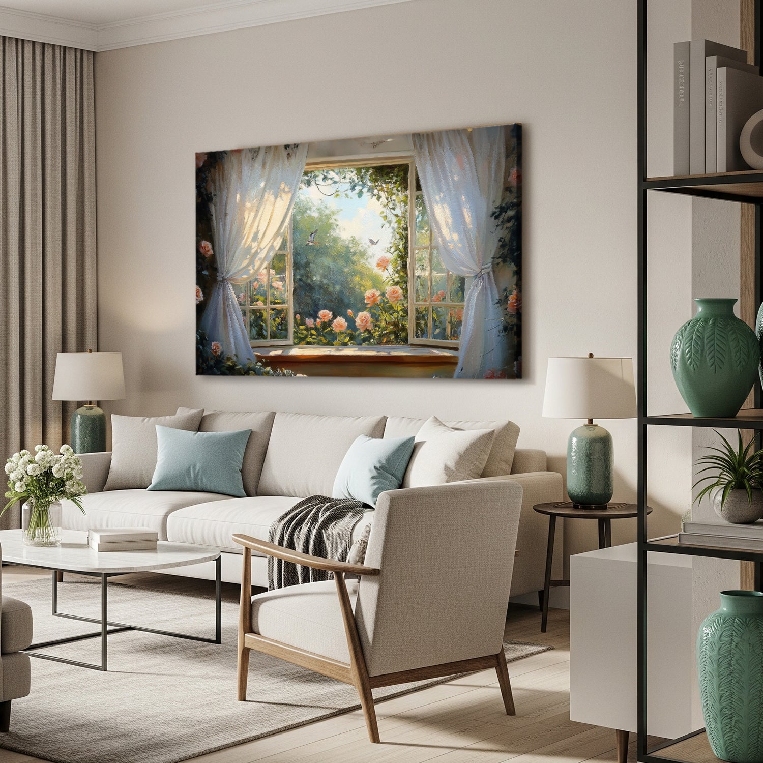 Mediterranean Window View - Oil Style Canvas Wall Print