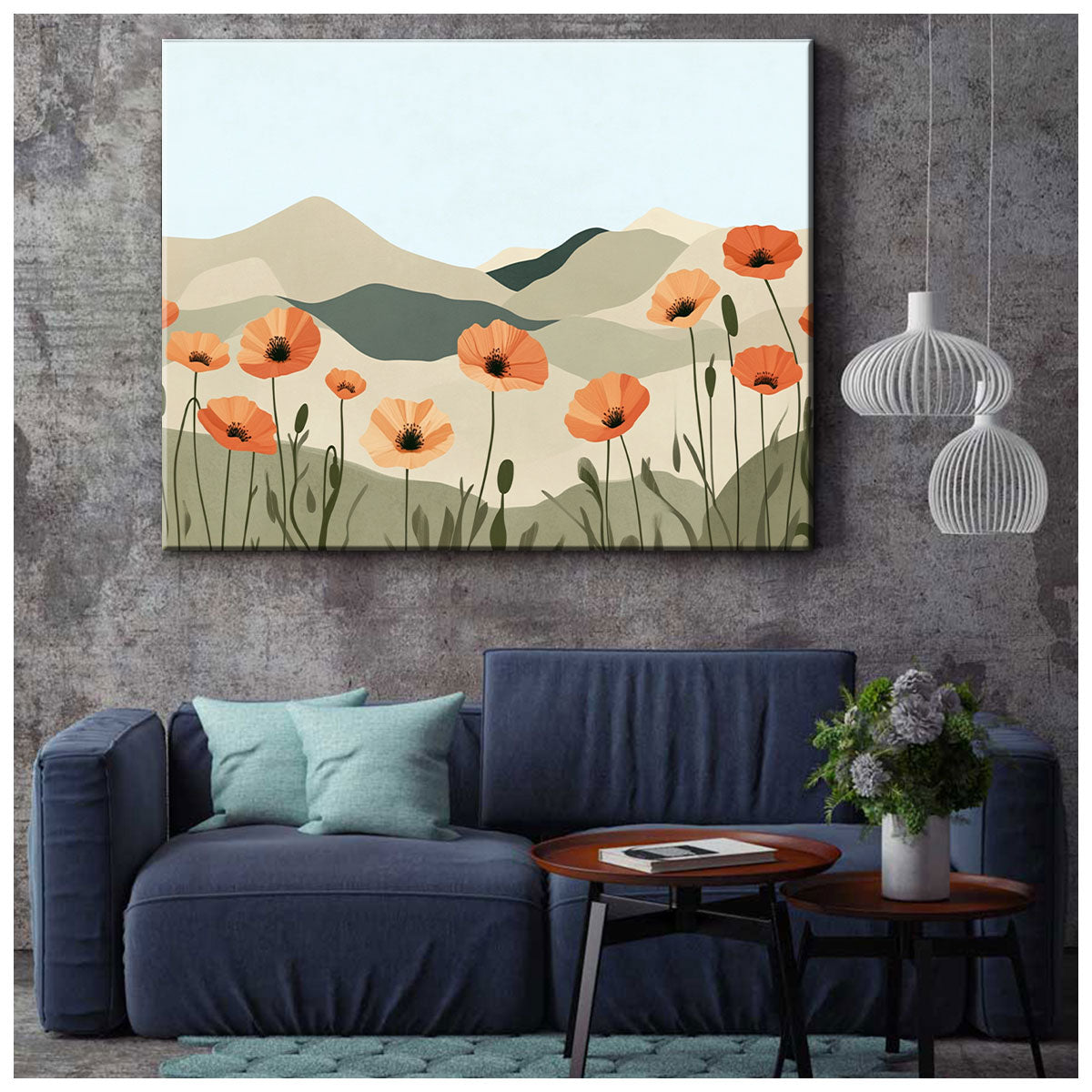 Sunset Poppy Field Modern Wall Artwork