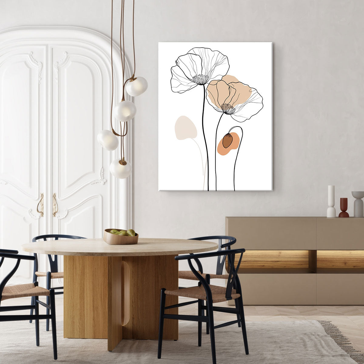 One-Line Poppy Flower Canvas Wall Art – Minimalist Floral Line Drawing Print