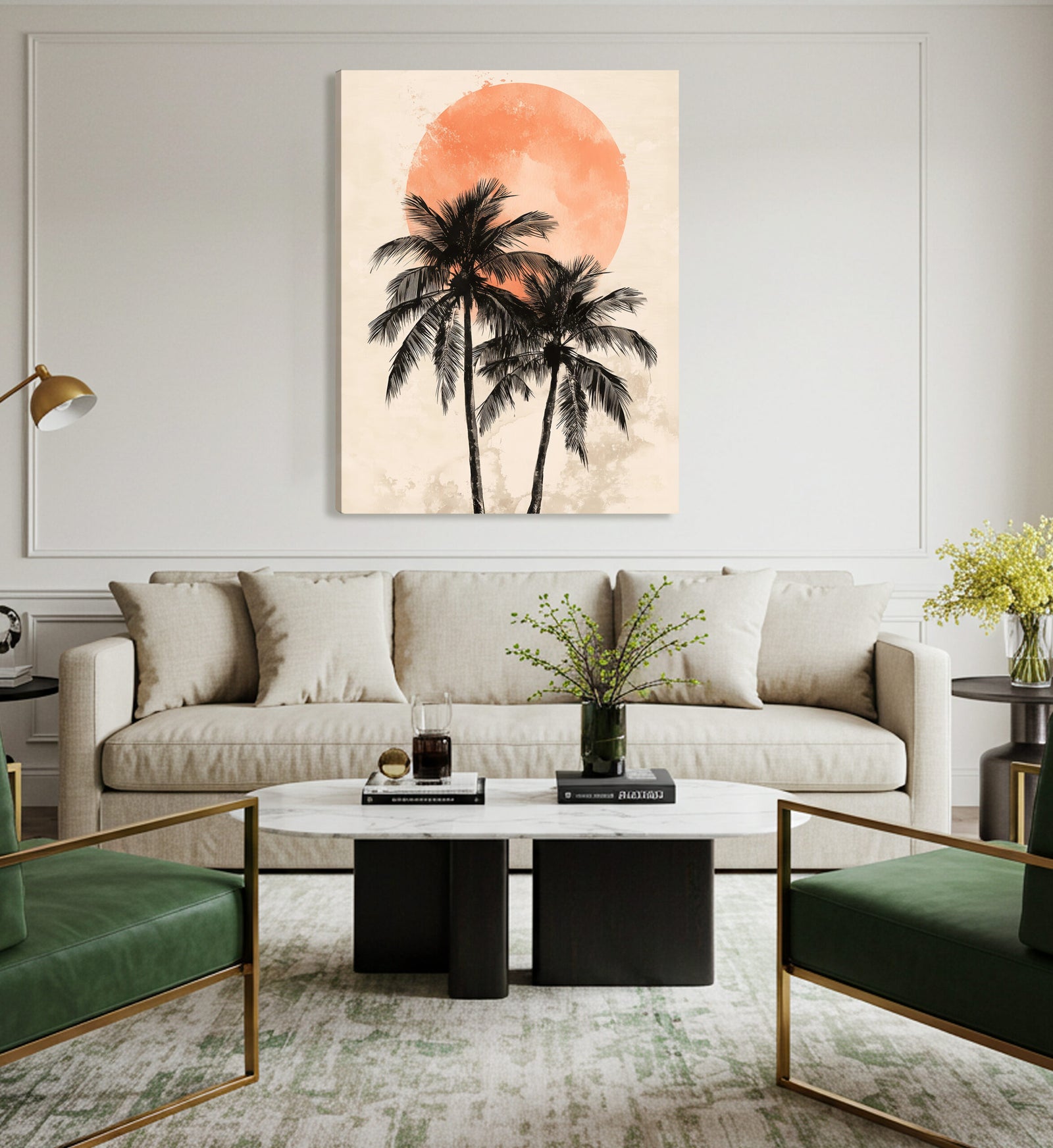 Palm Trees Sunset Boho Wall Art – Minimalist Coastal Canvas Print