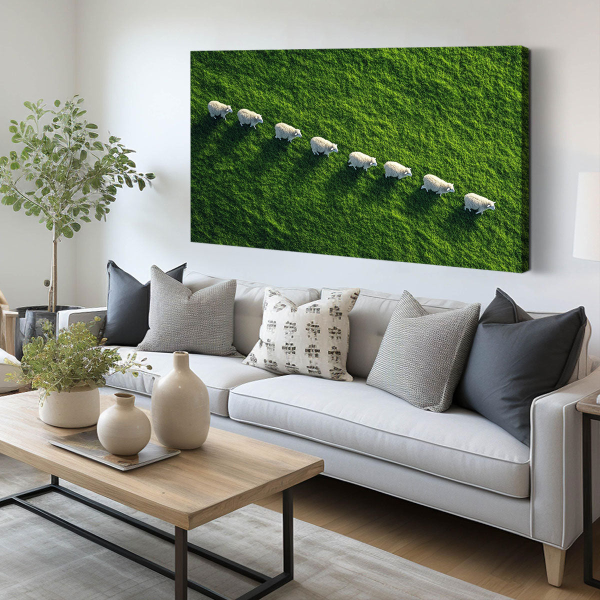 Sheep On Field Landscape Artwork