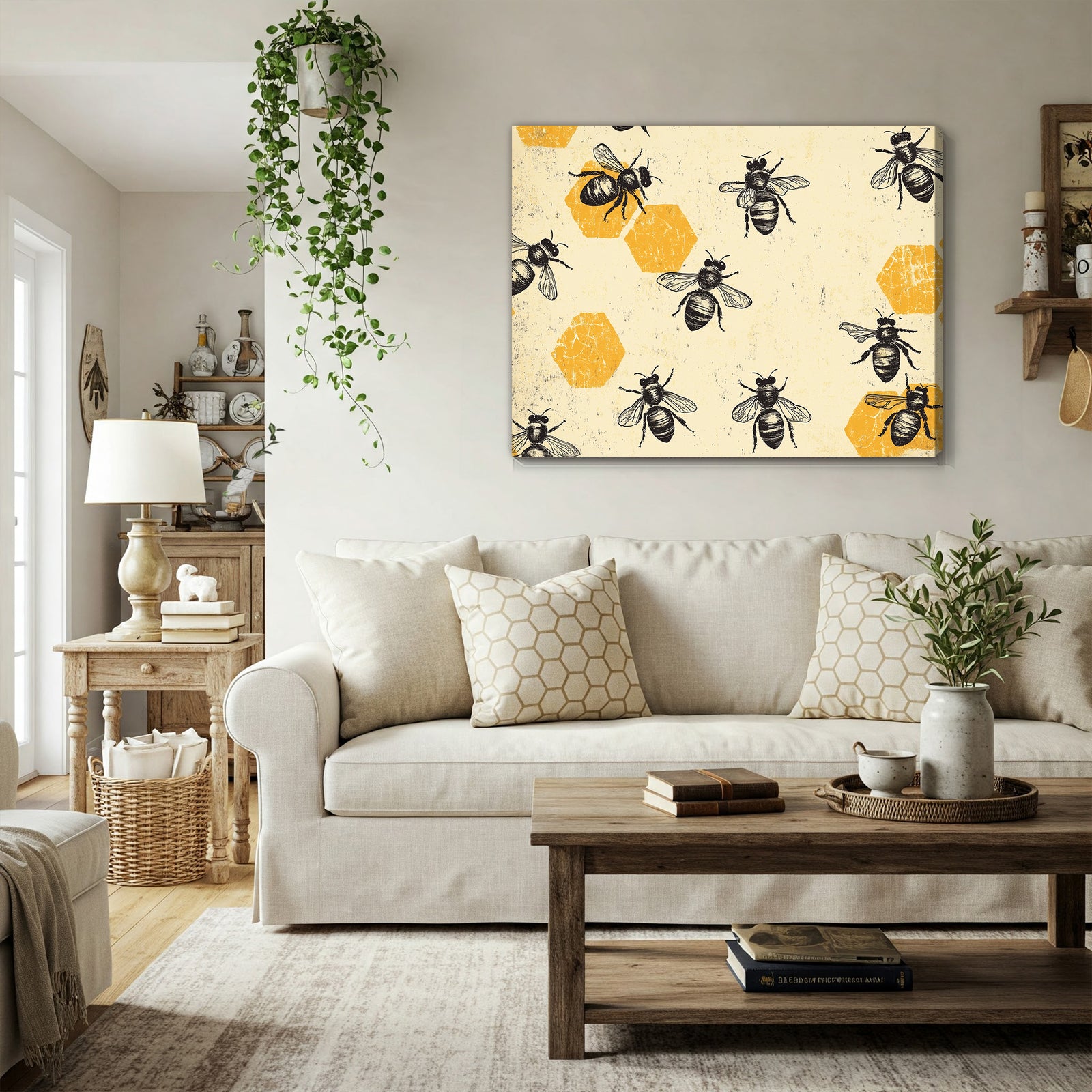 Bohemian Bee and Honeycomb Boho Wall Art for Cozy Decor