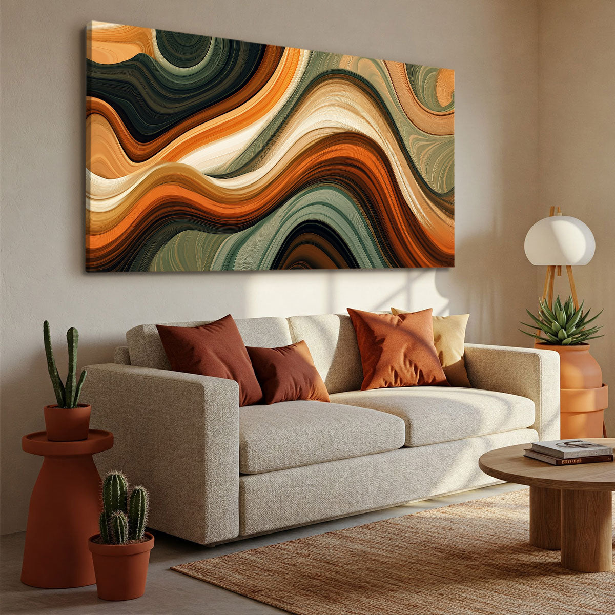 Wavy Earth-Toned Abstract Boho Canvas Wall Art Decor