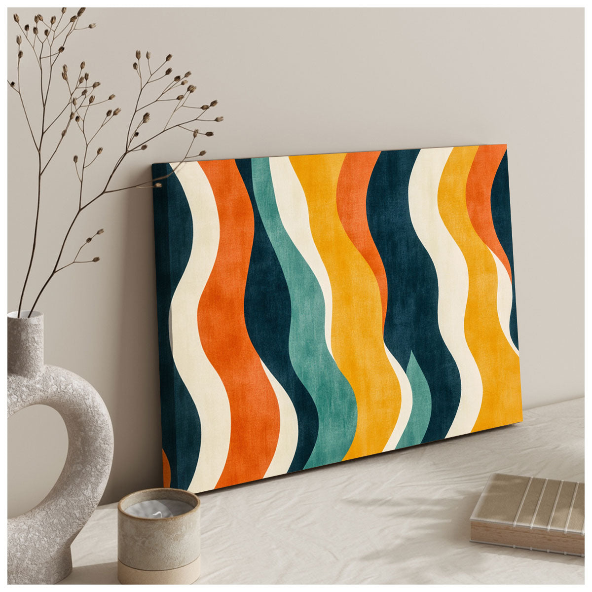 Retro Wavy Lines 70s Boho Wall Decor in Warm Muted Tones