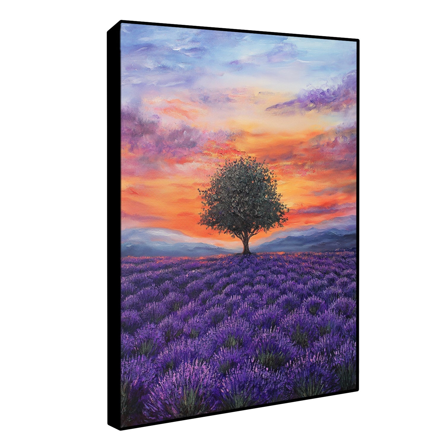 Lavender Field with Tree in Bloom Nature Artwork