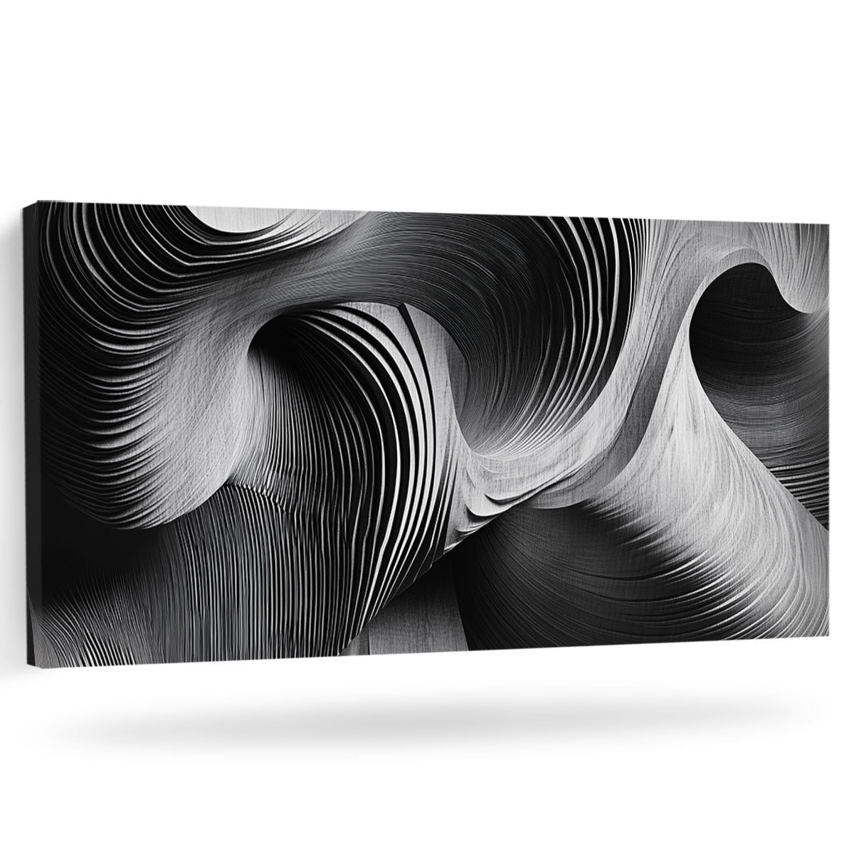 Waves Monochromatic Abstract Canvas Wall Art for Living Room