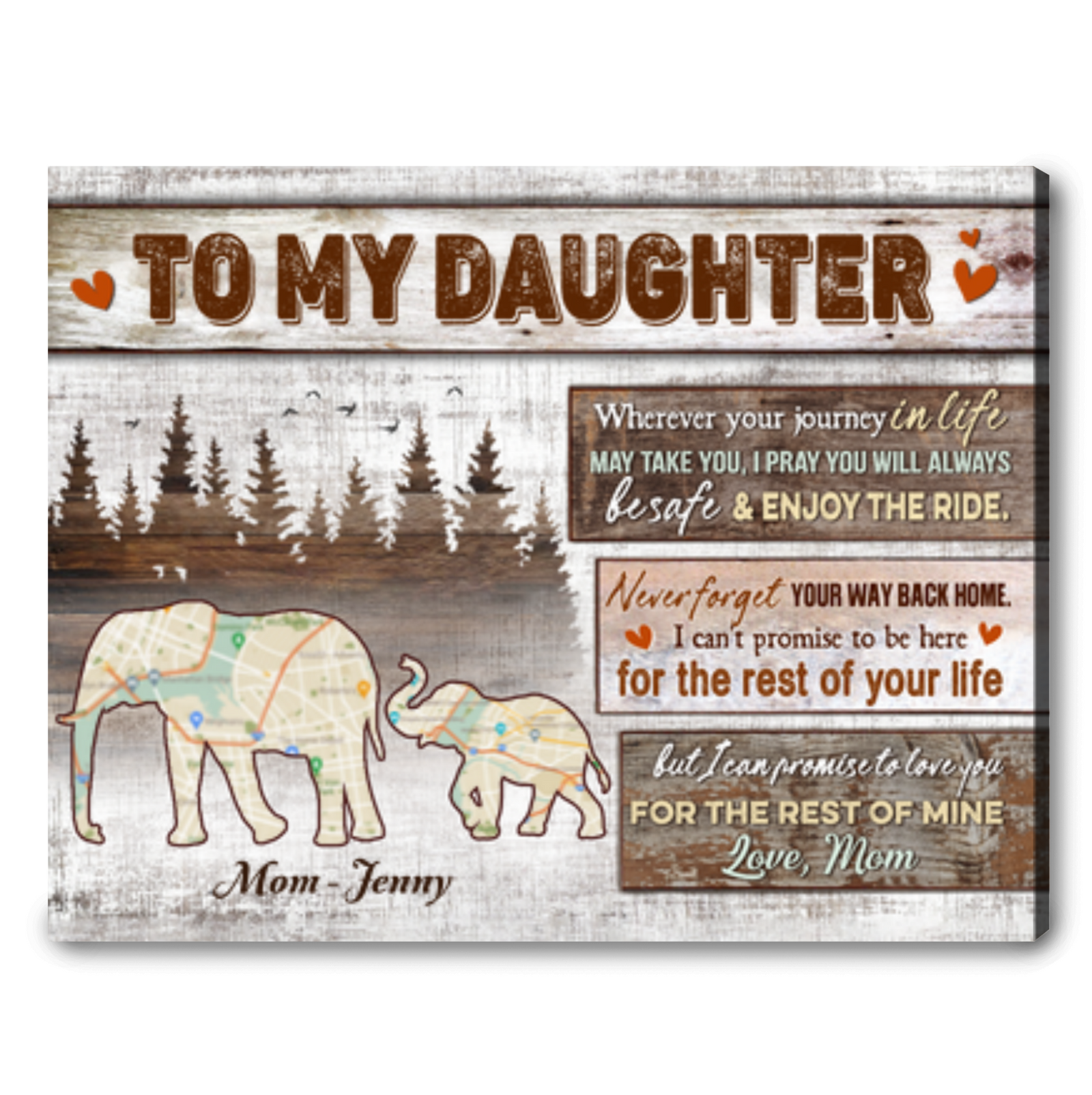 Unique Gifts For Daughter From Mother Elephant Motherhood Map Custom Canvas Print
