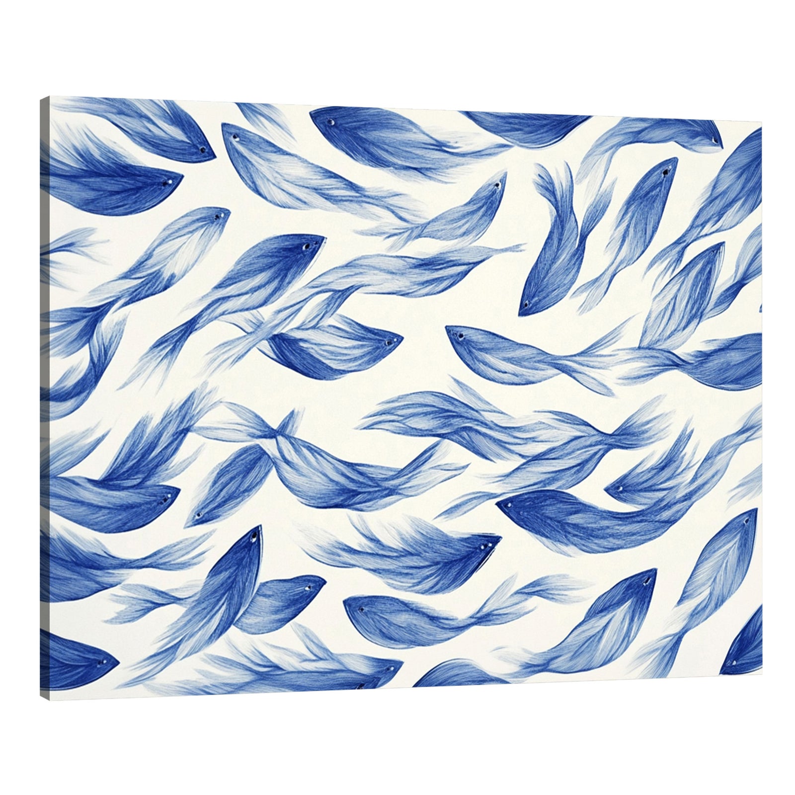 Blue Flowing Fish Horizontal Canvas Abstract Wall Art