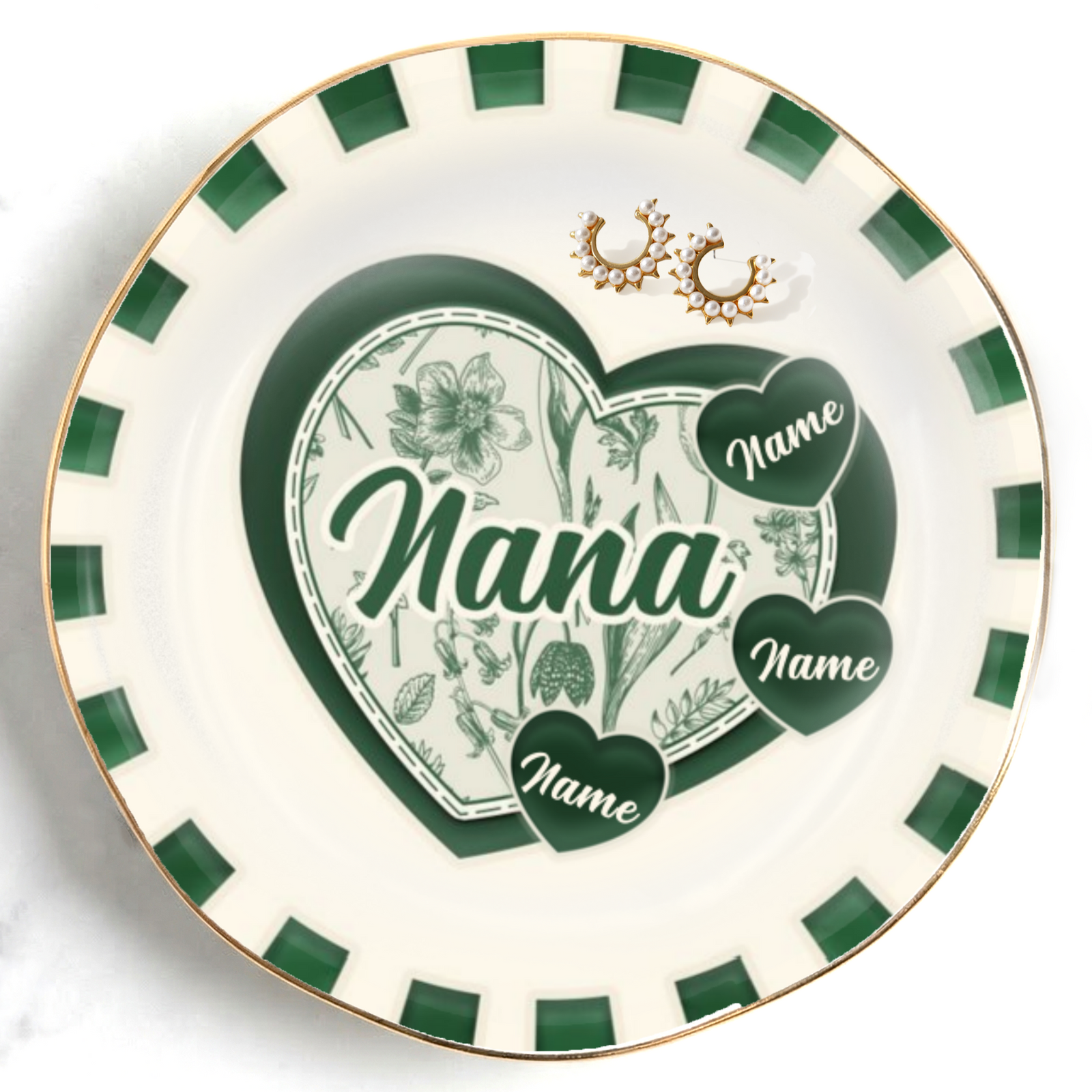 Love Nana Personalized Name Round Shape Jewelry Dish Gift For Mom