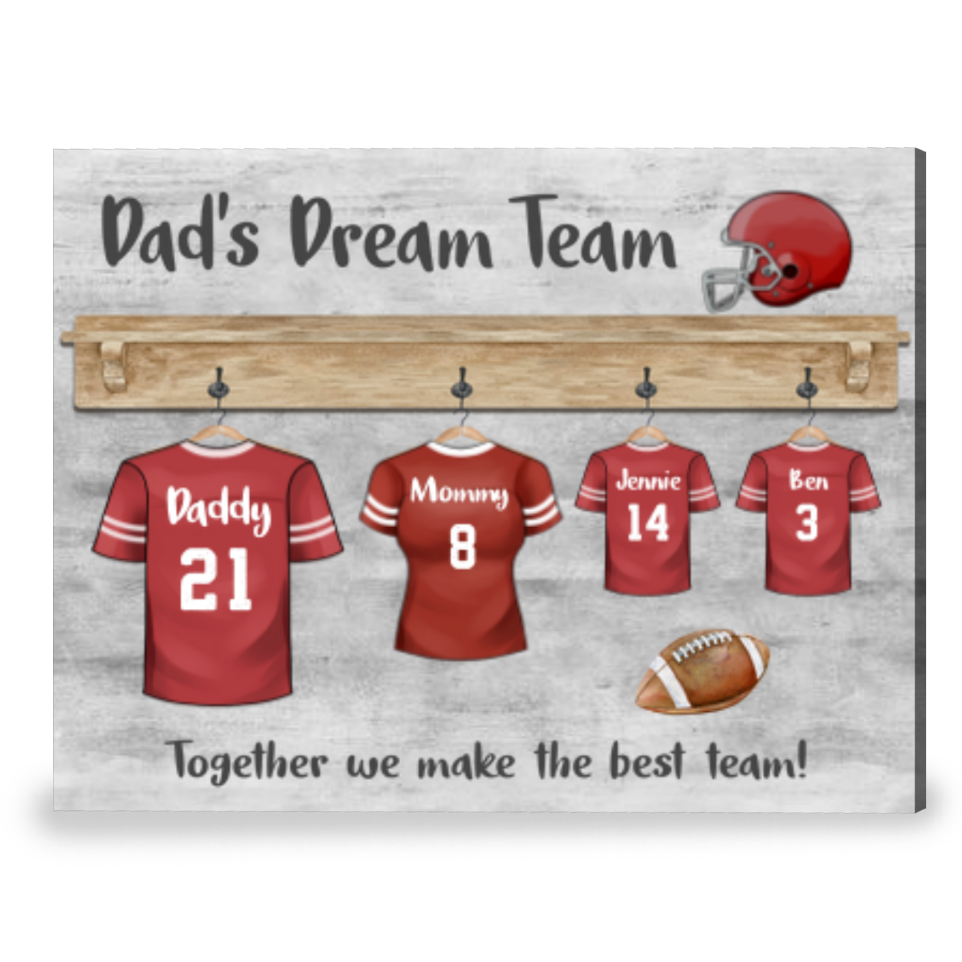 Personalized Dad Football Gift Dad's Dream Team Canvas Print