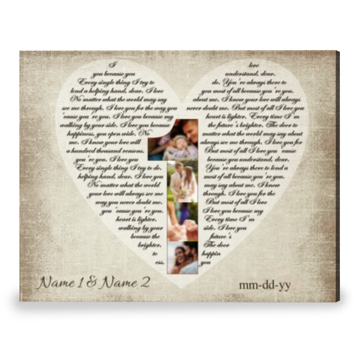 Customized 1 Year Anniversary Gift Lyrics Song Gift Canvas Print