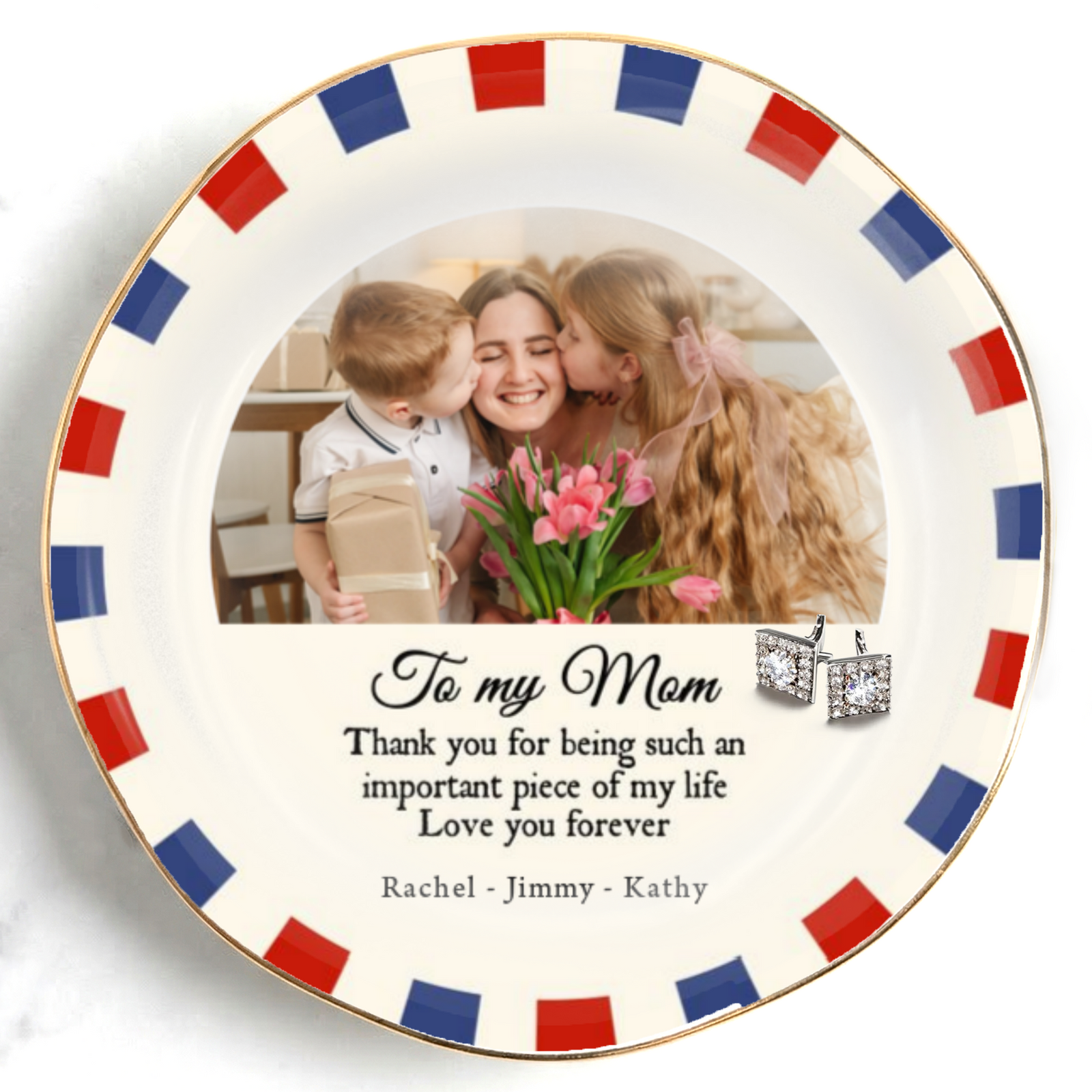 To My Mom Custom Photo Round Shape Jewelry Dish Gift For Mom