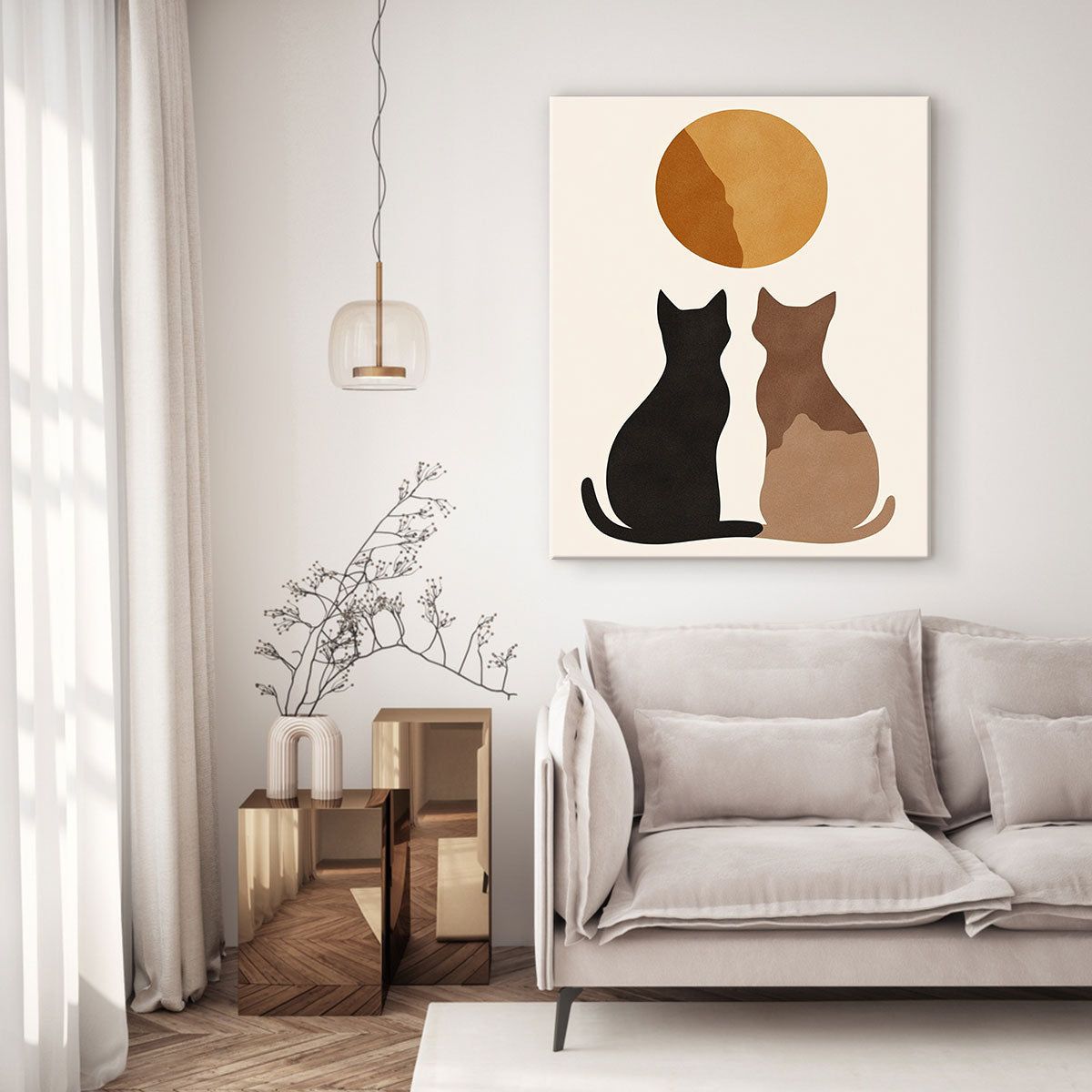 Twin Cats Silhouette Minimalist Canvas Wall Art